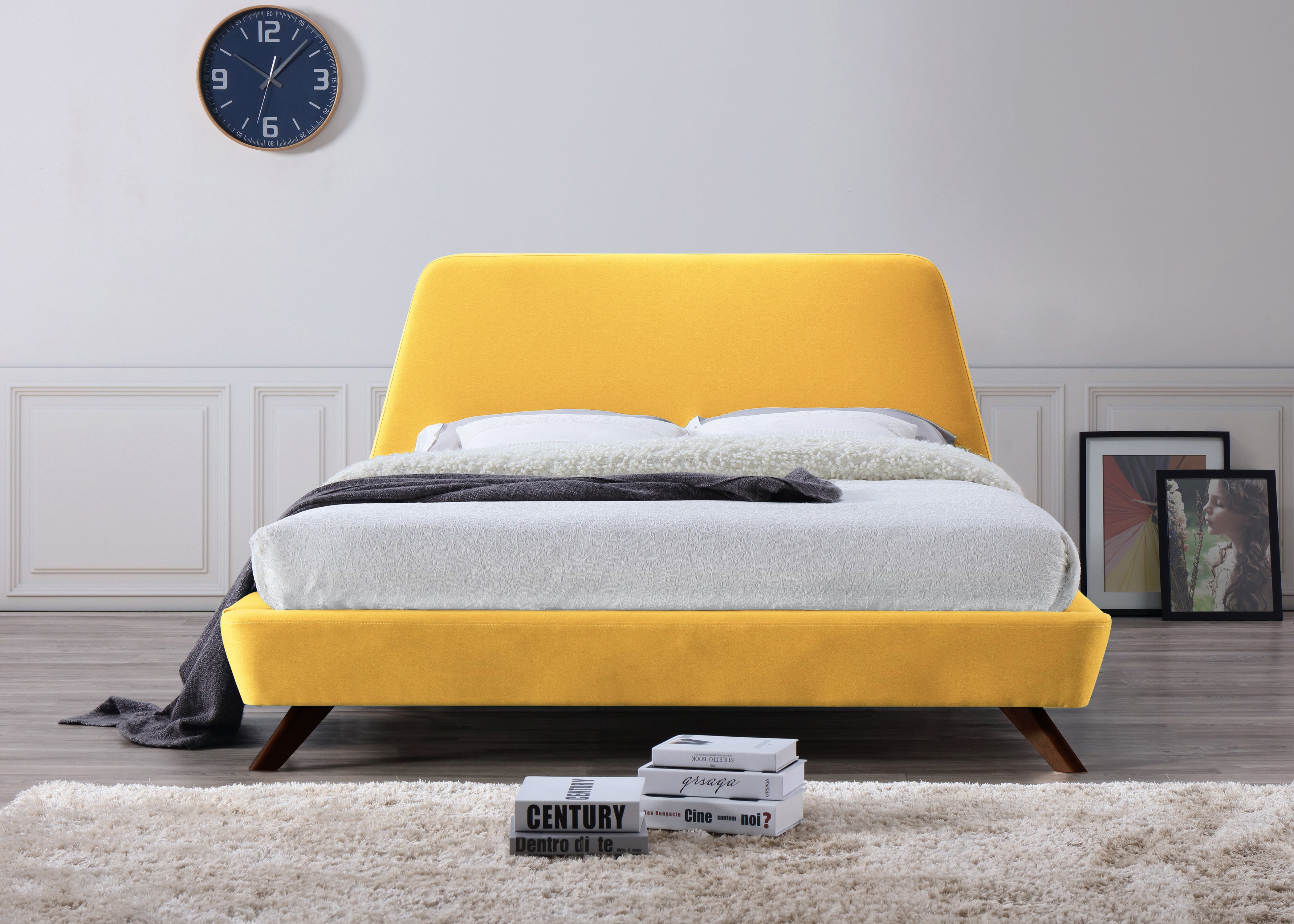 Henry Upholstered Platform Bed - Queen size, Yellow