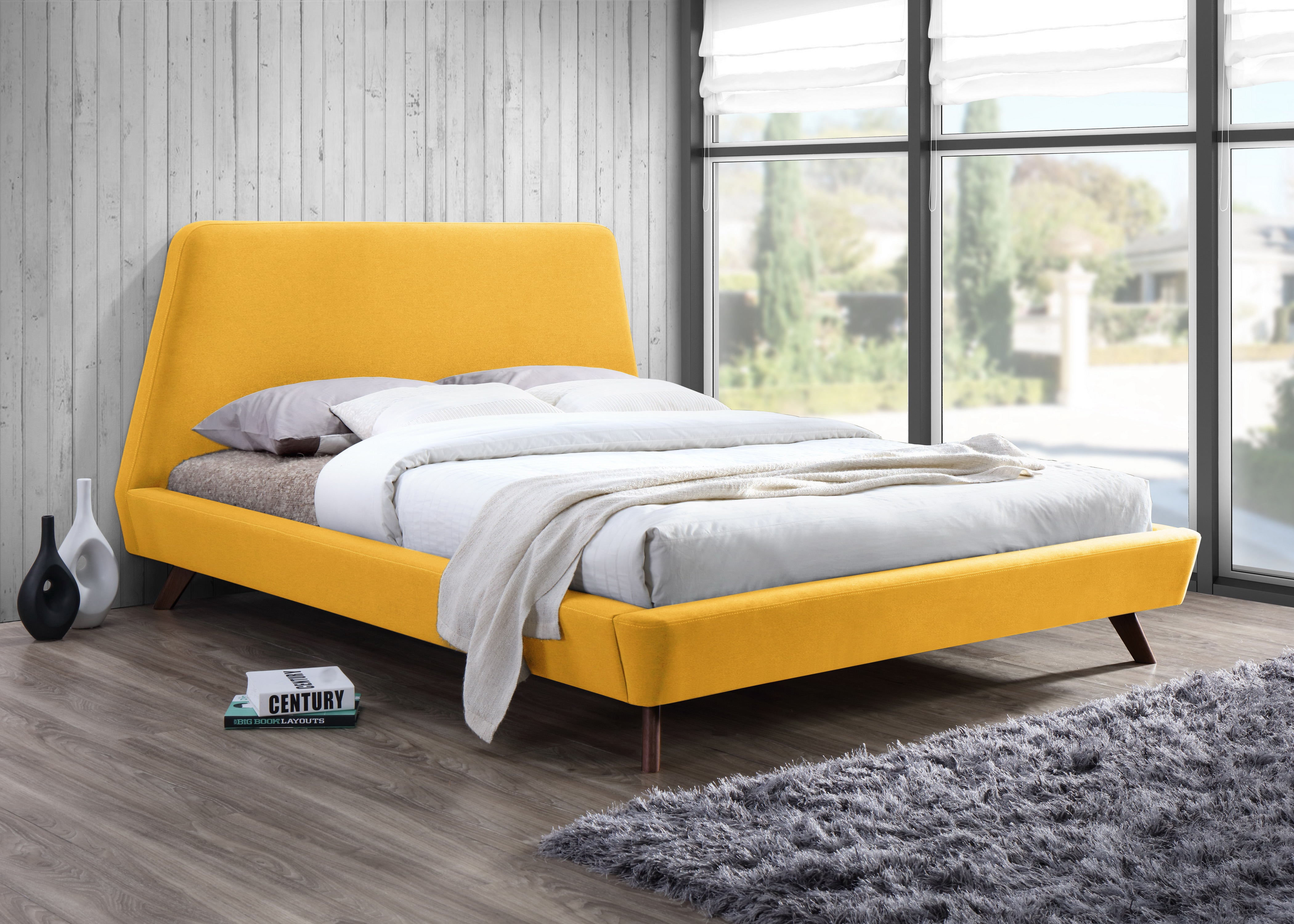 Henry Upholstered Platform Bed - Queen size, Yellow