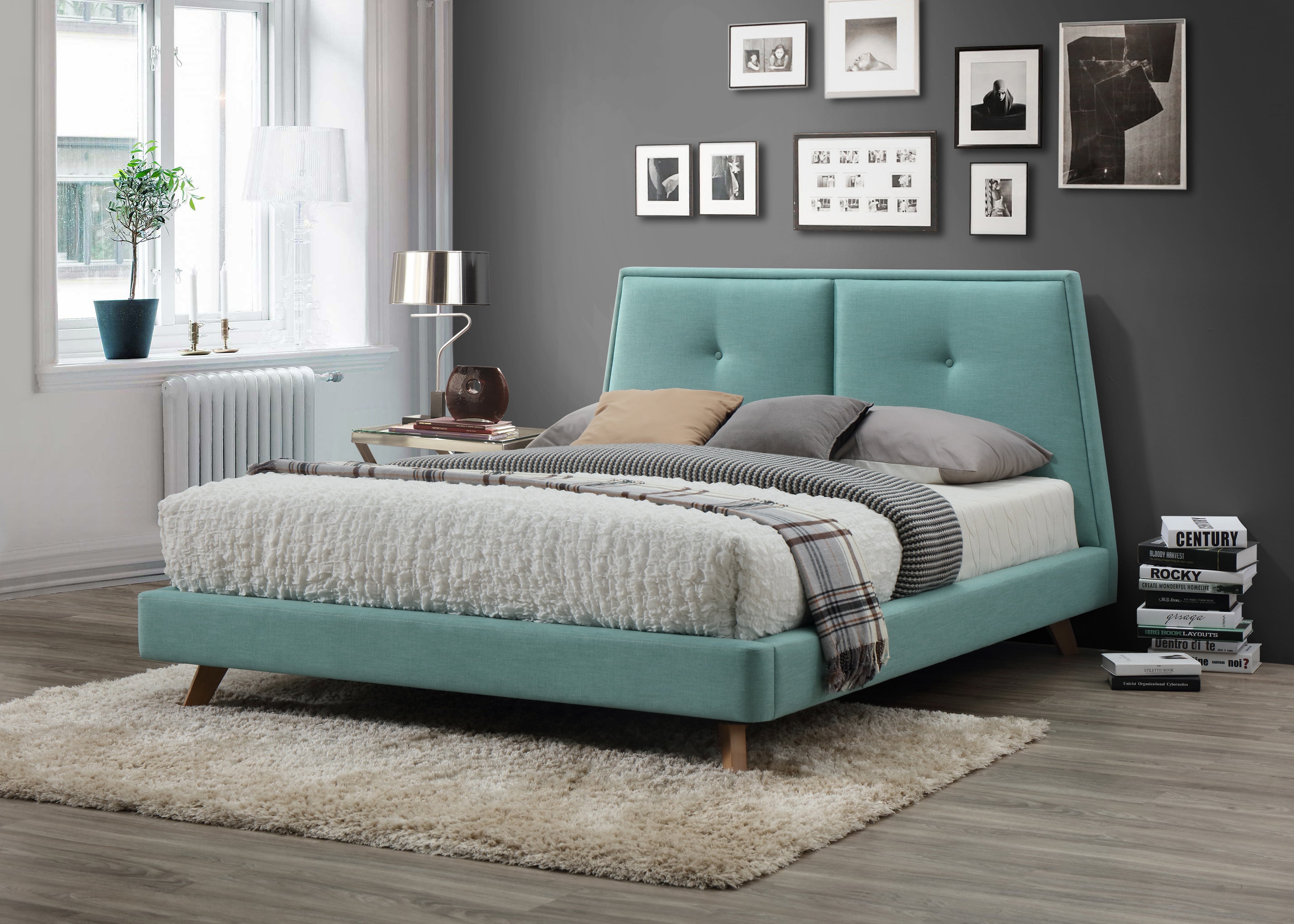 Kenzie Upholstered Platform Bed - Turquoise