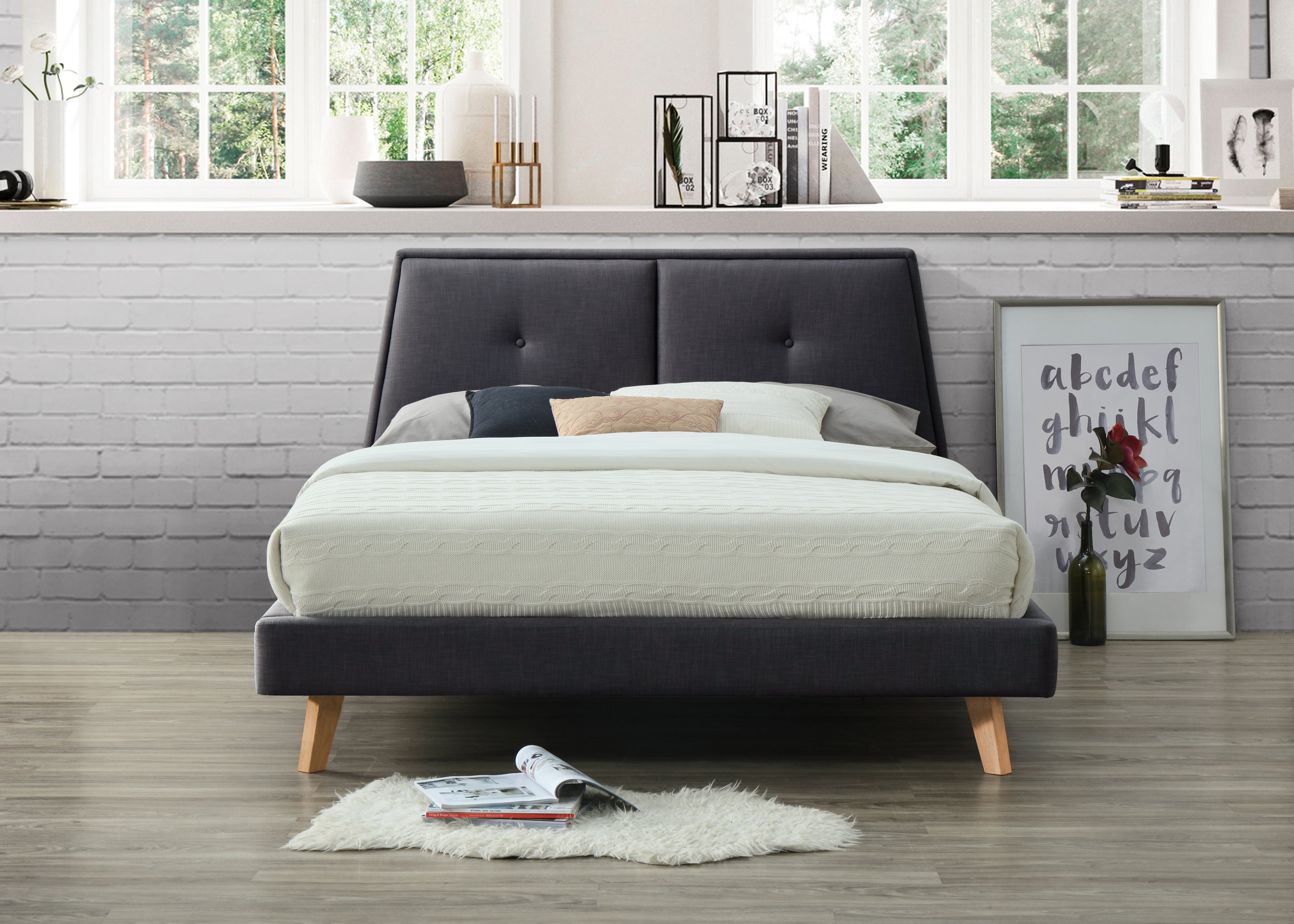 Kenzie Upholstered Platform Bed - Dark Grey