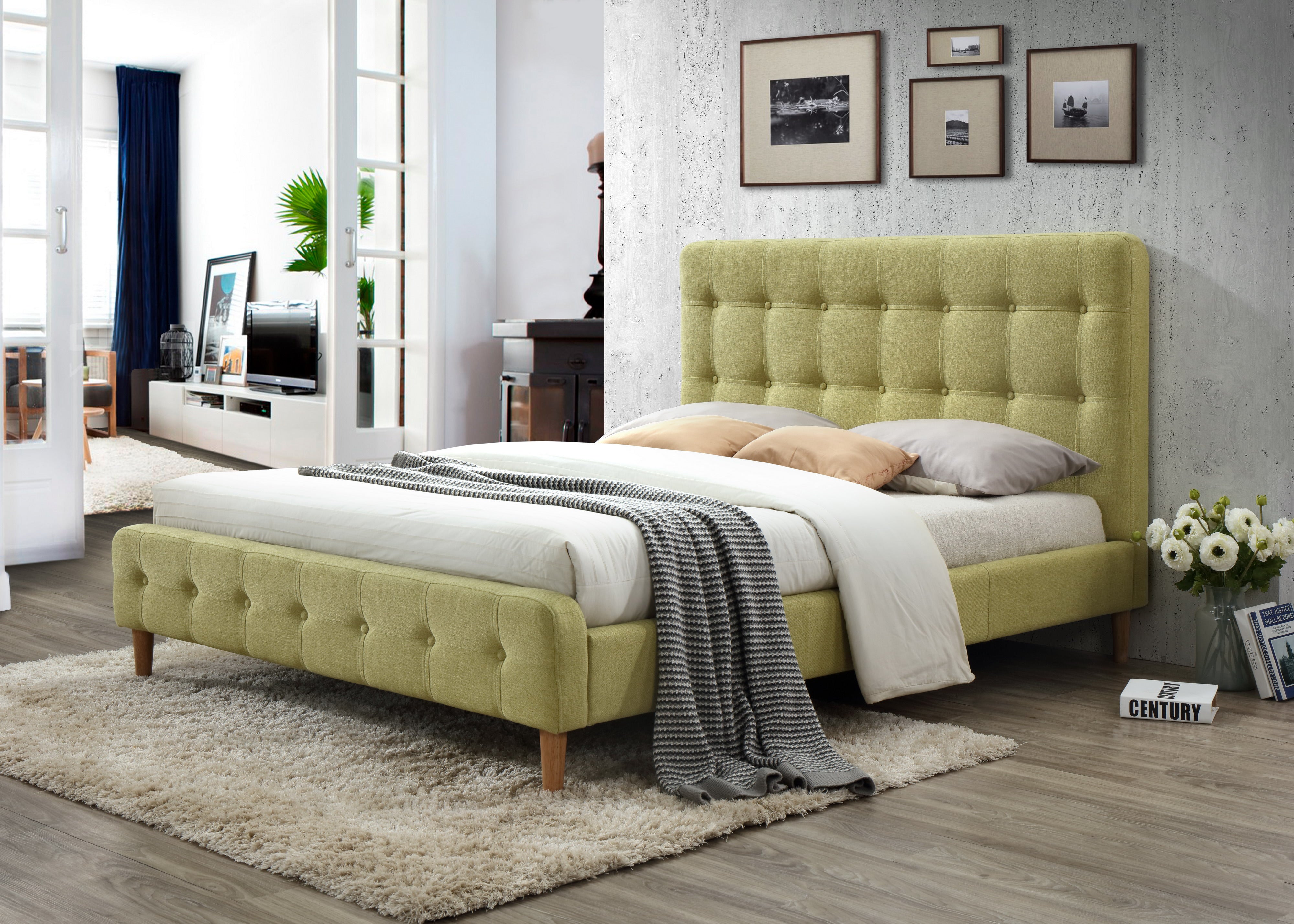 Hugo Upholstered Platform Bed - Wheatgrass