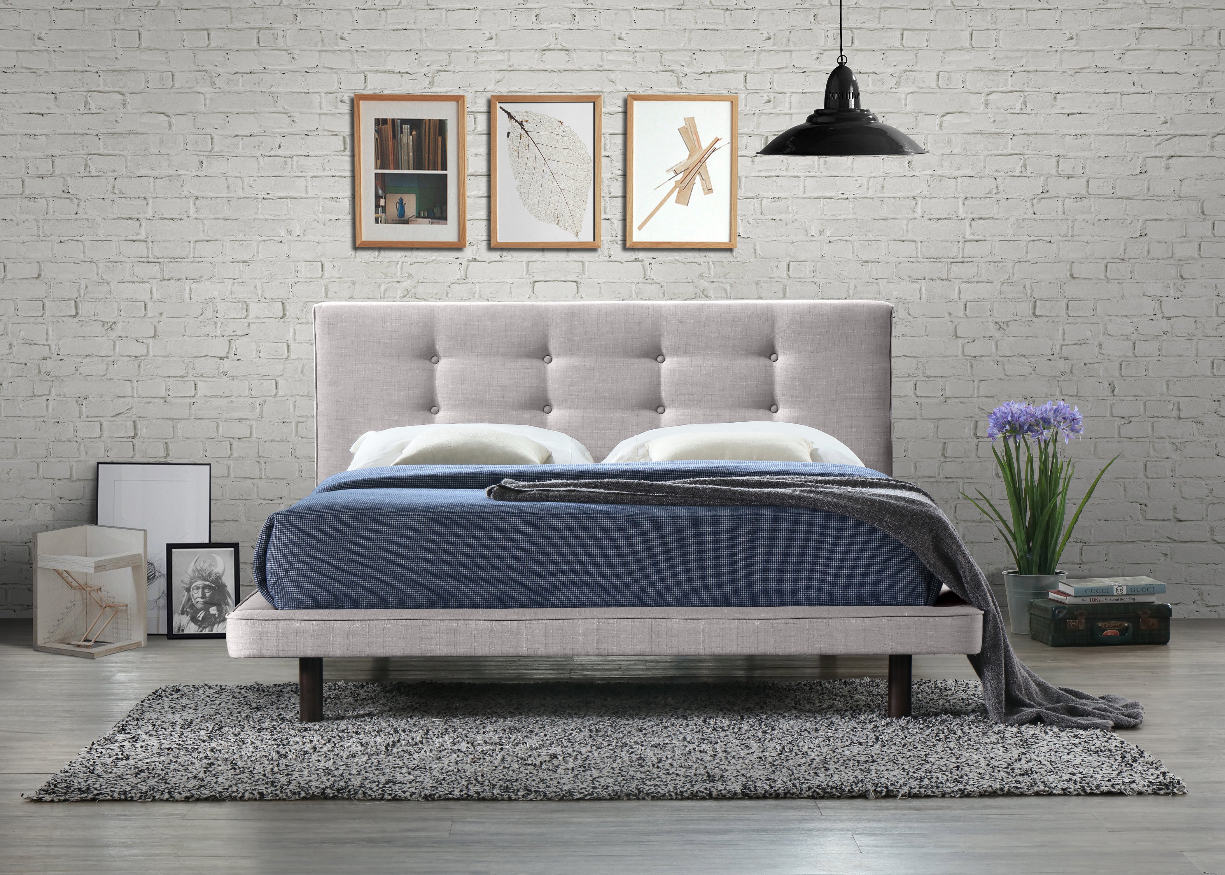 Nico Upholstered Platform Bed - Warm Grey