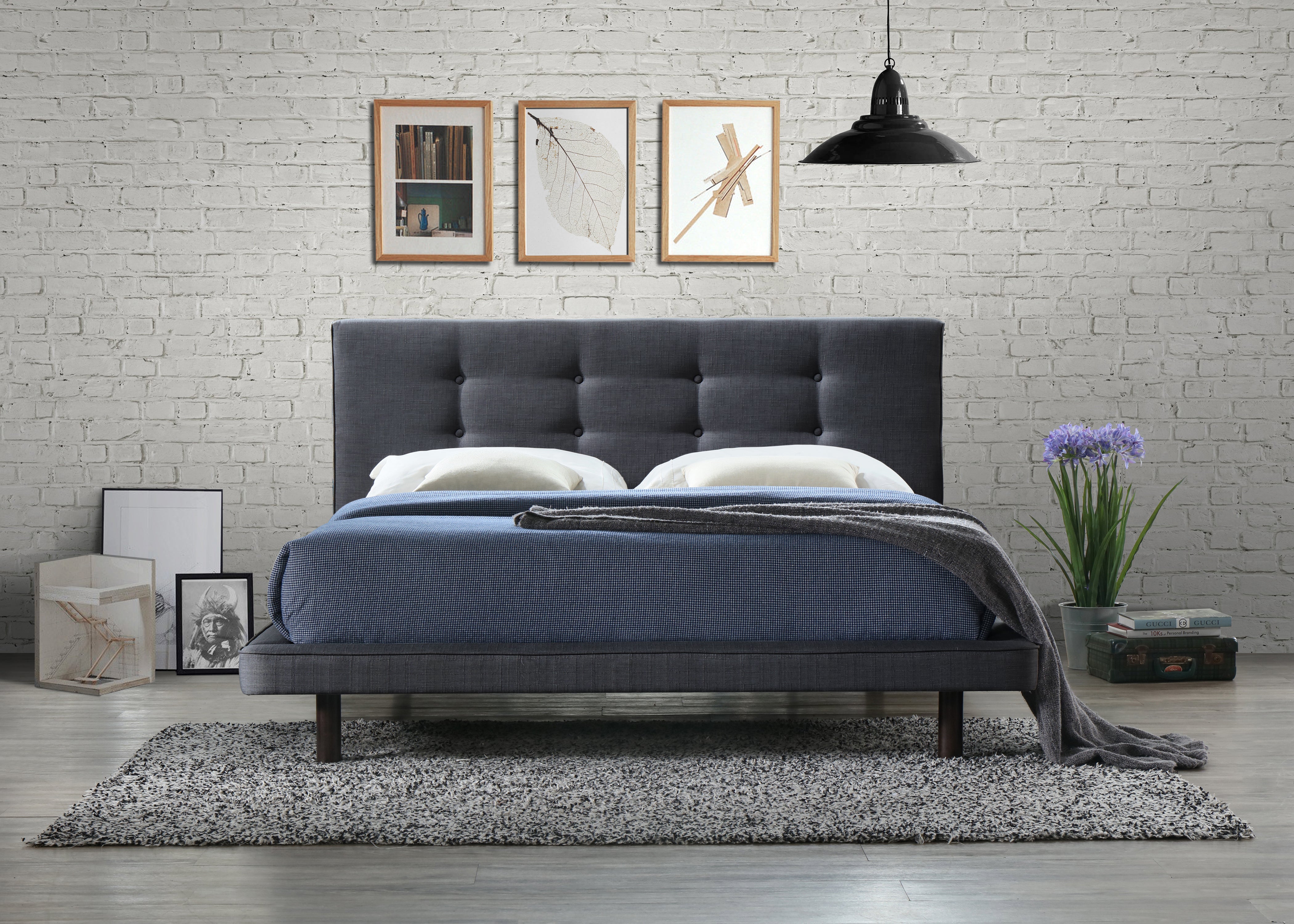 Nico Upholstered Platform Bed - Dark Grey