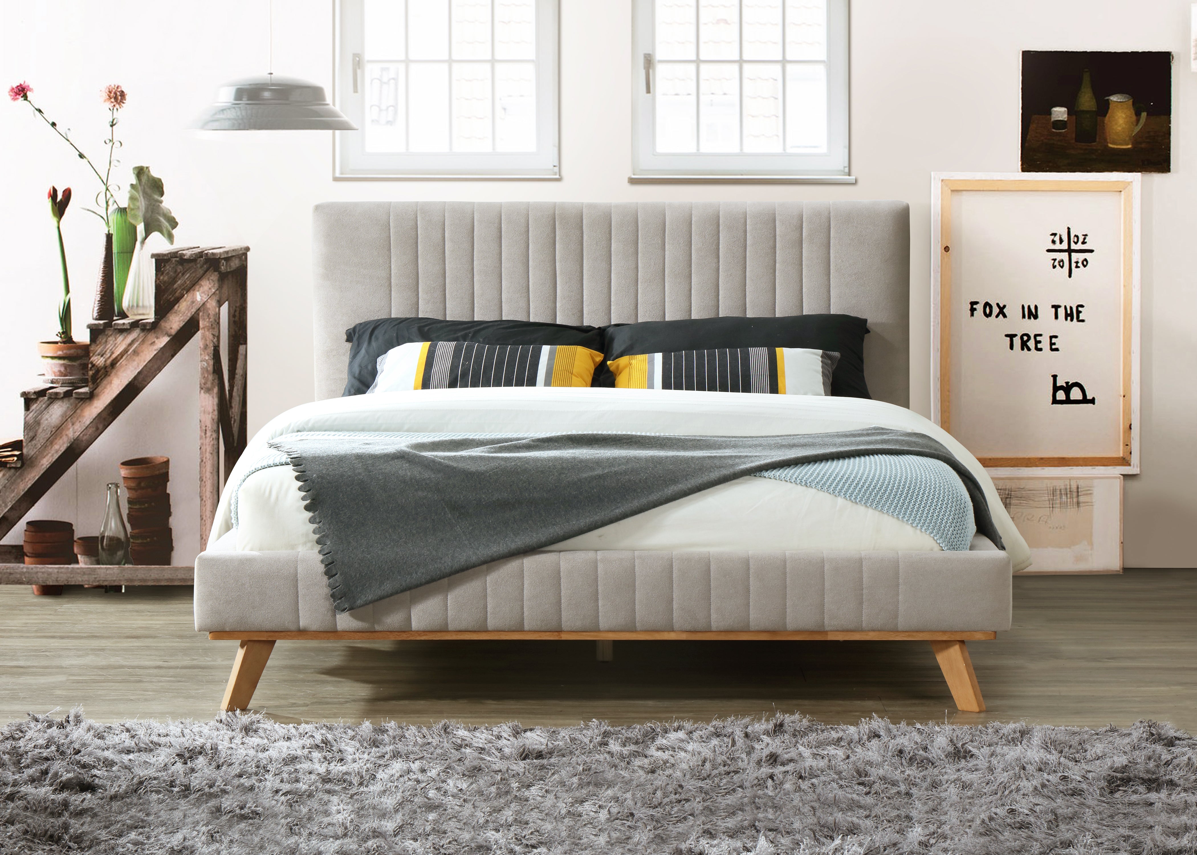 Sven Upholstered Platform Bed Queen size Taupe Omax Decor