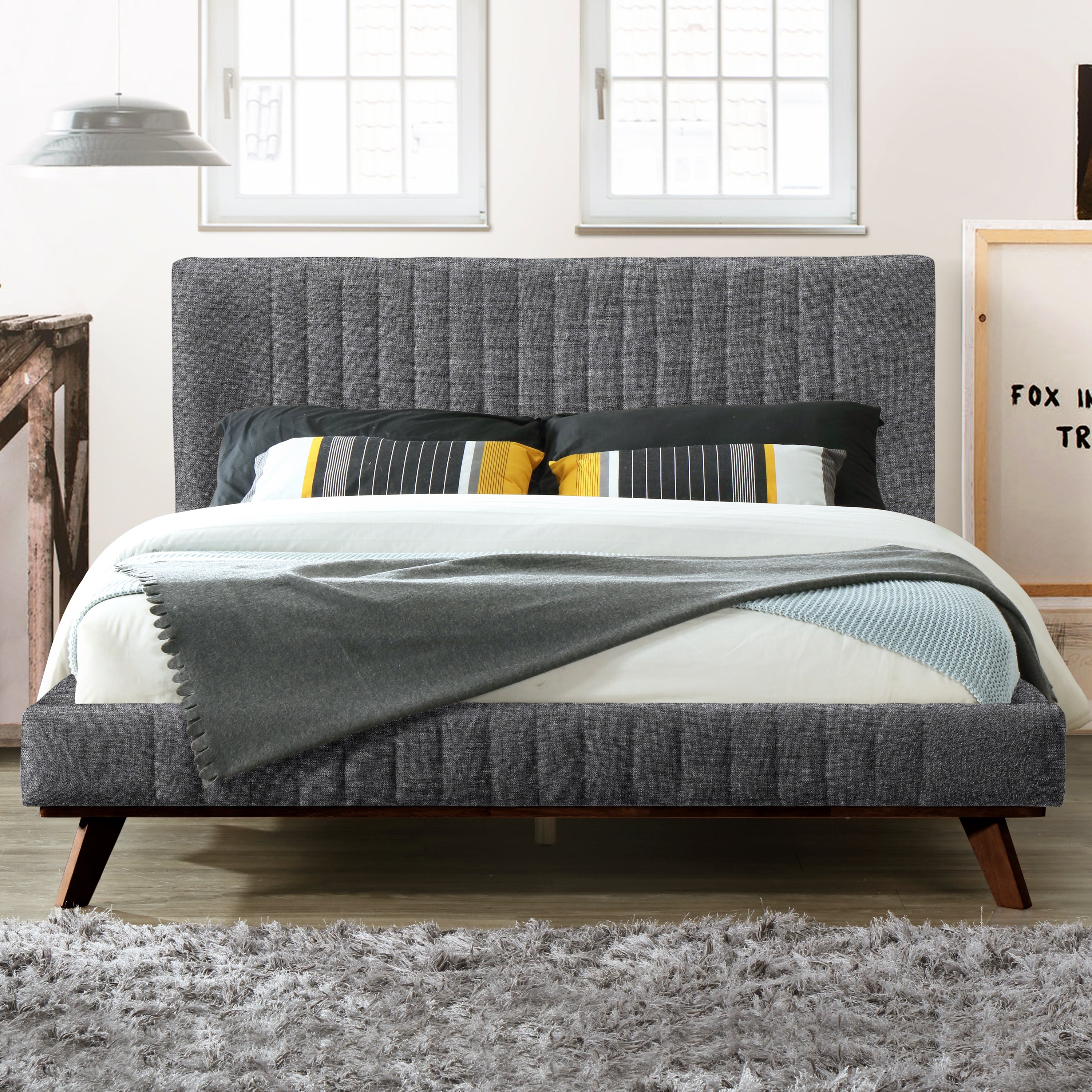 Sven Upholstered Platform Bed - Queen size, Dark Grey