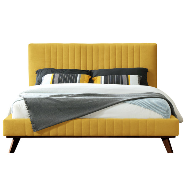 Sven Upholstered Platform Bed - Queen size, Mustard