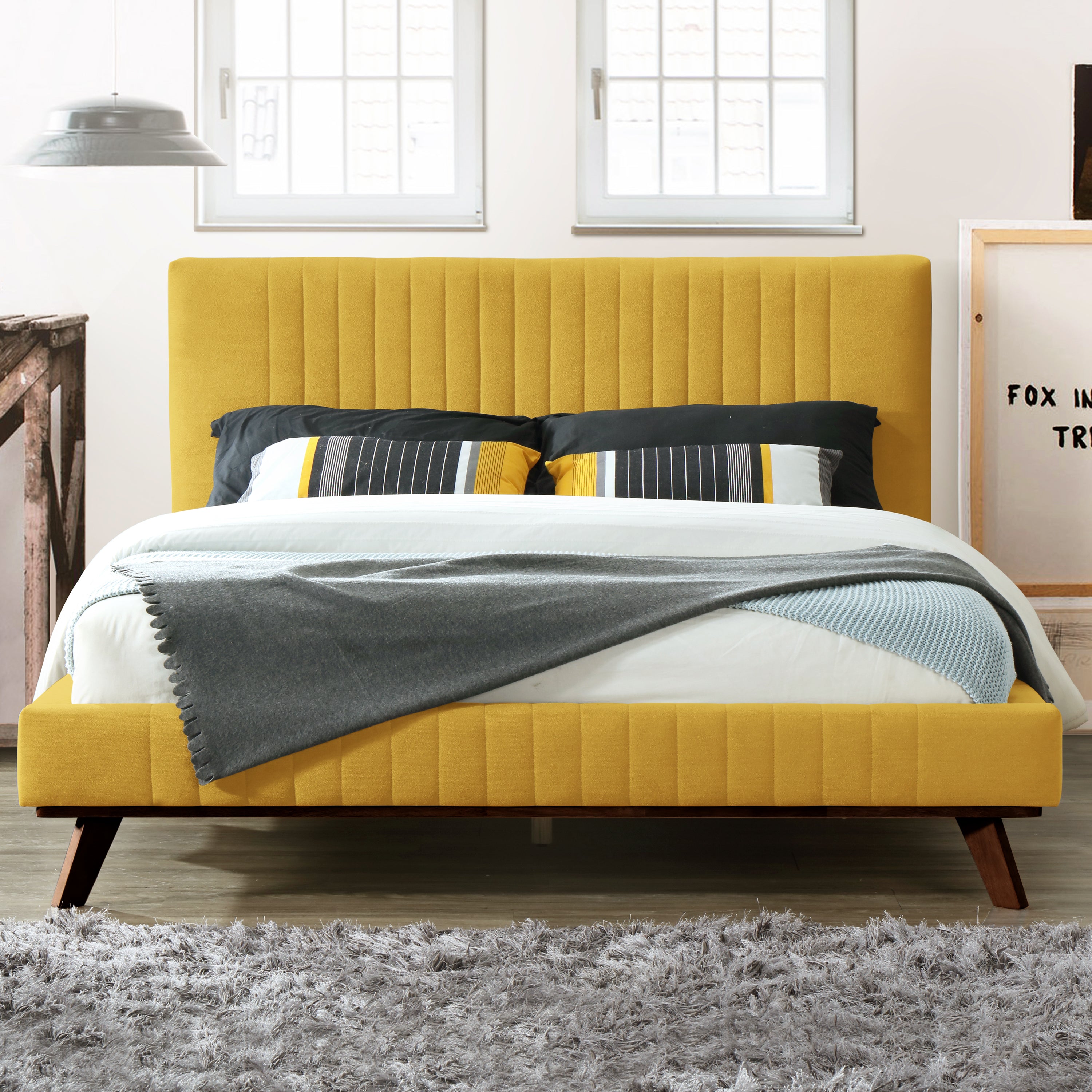 Sven Upholstered Platform Bed - Queen size, Mustard
