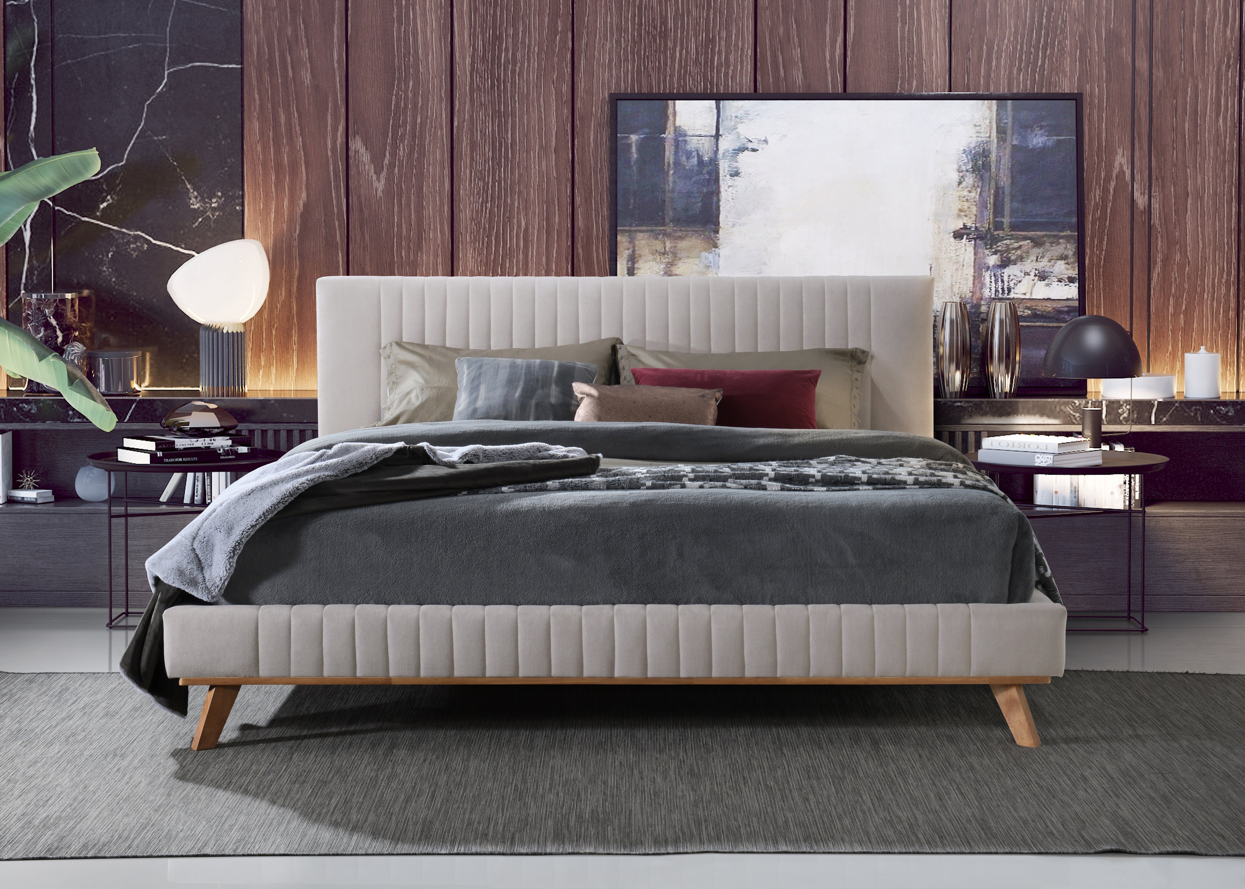 Sven Upholstered Platform Bed - King size, Taupe