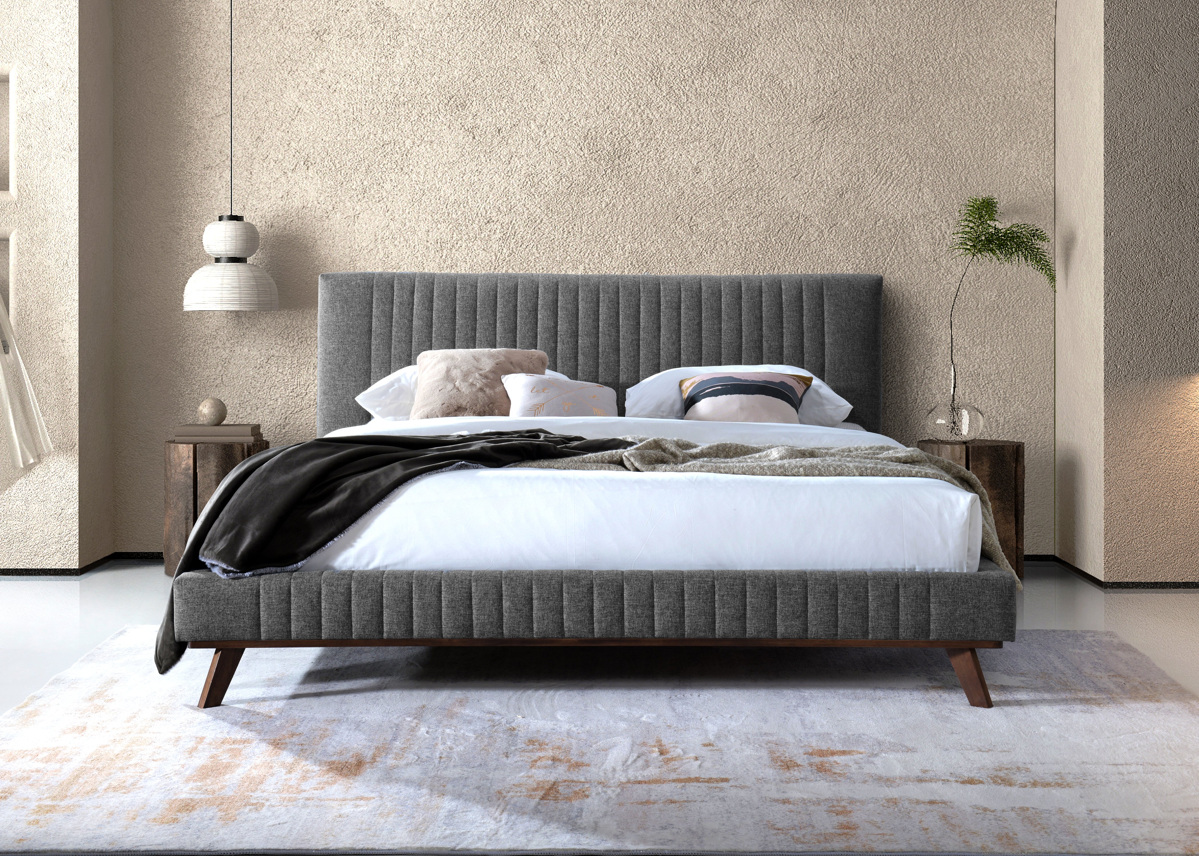 Sven Upholstered Platform Bed - King size, Dark Gray