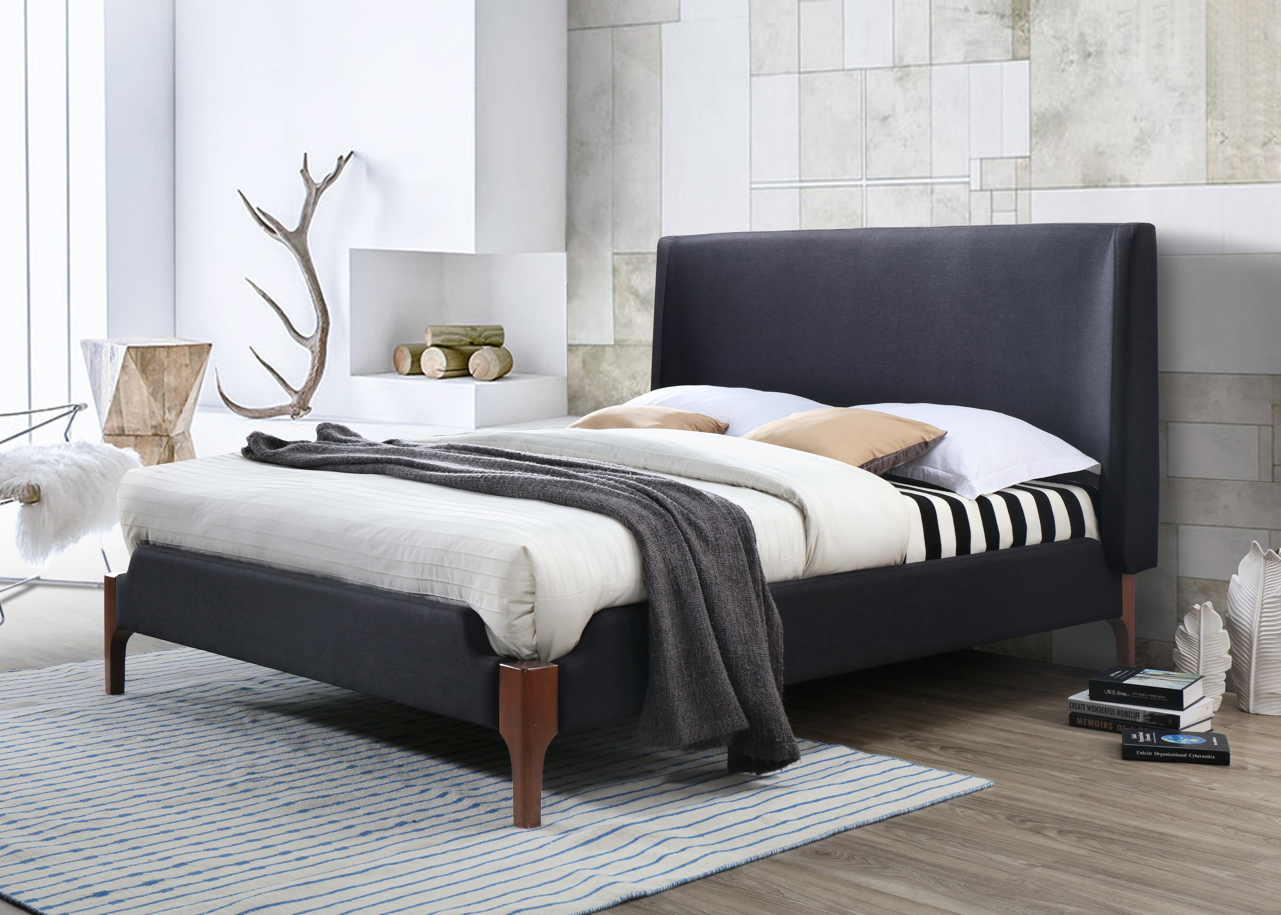Harper Upholstered Platform Bed - Charcoal Black