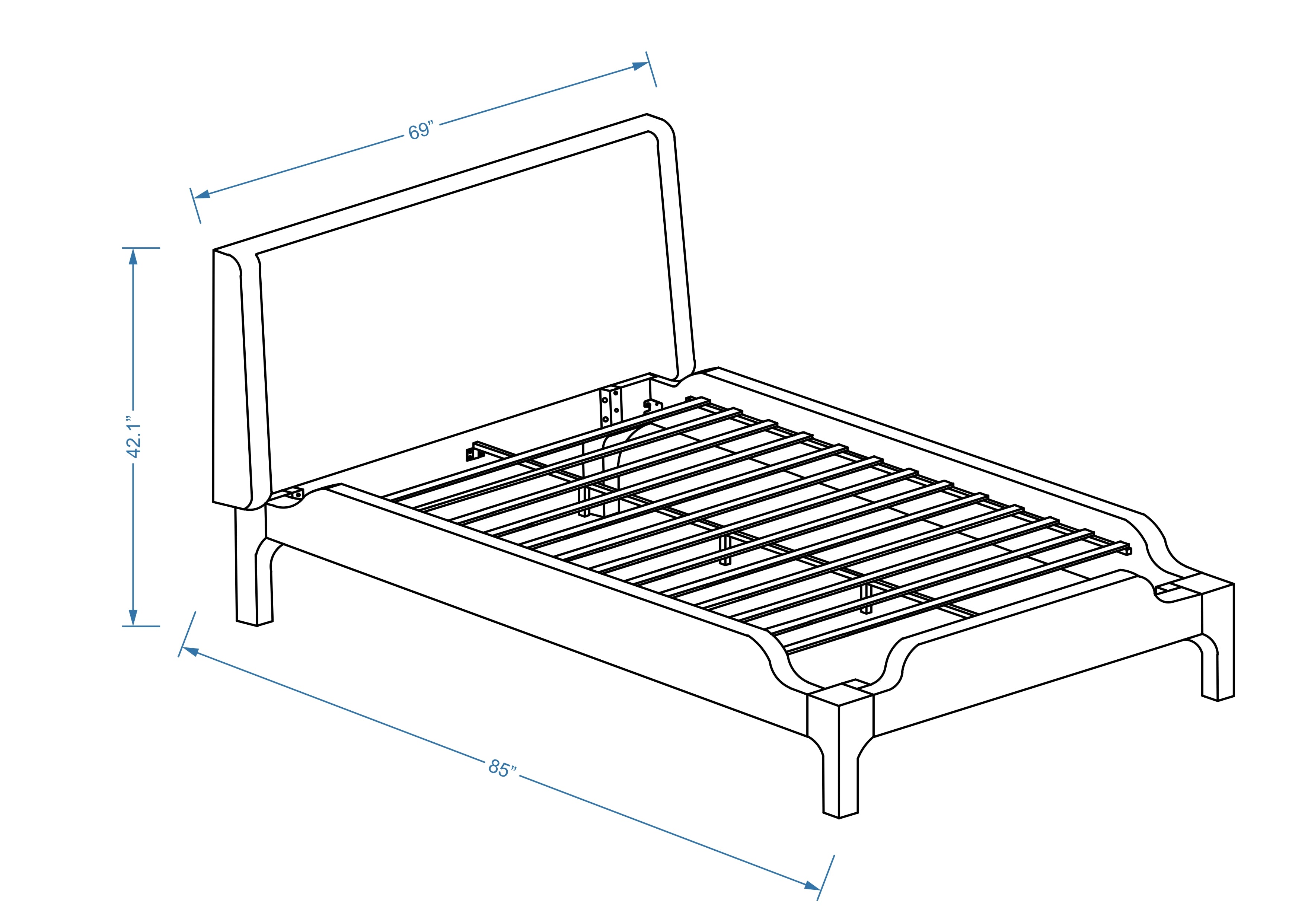 Harper Upholstered Platform Bed - Charcoal Black