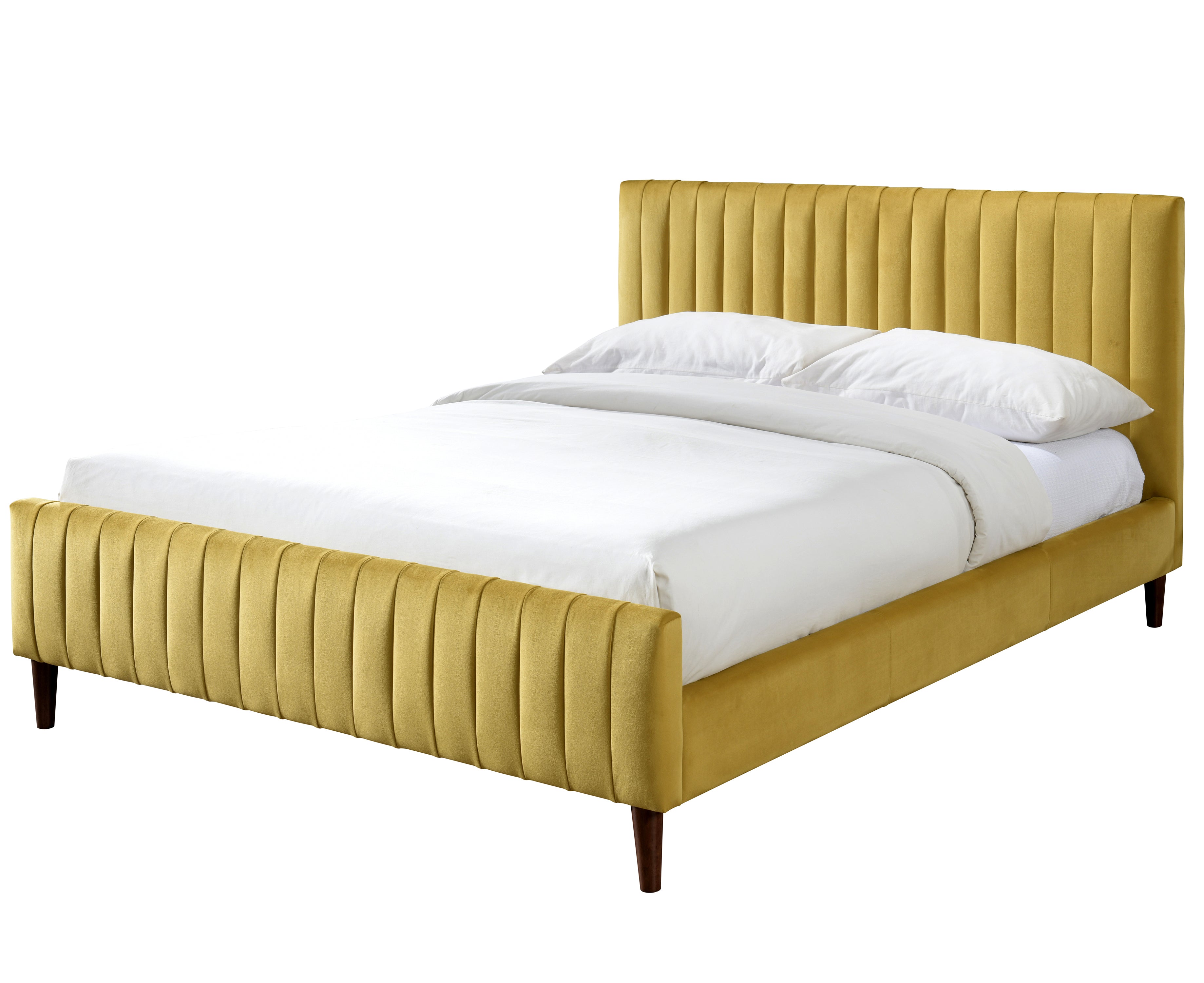Spencer Upholstered Platform Bed - Queen size, Gold Velvet