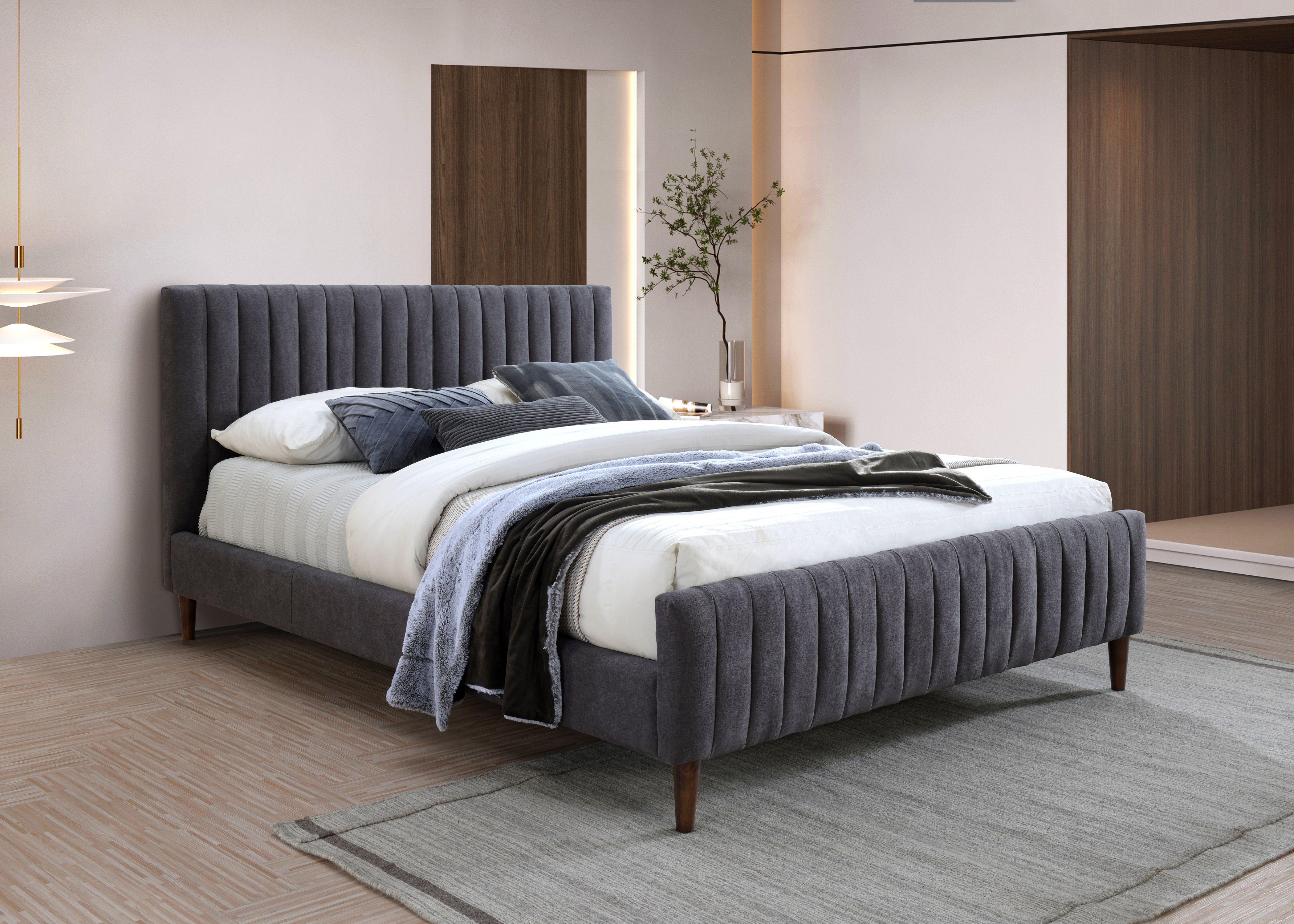 Spencer Upholstered Platform Bed - Queen size, Dark Gray