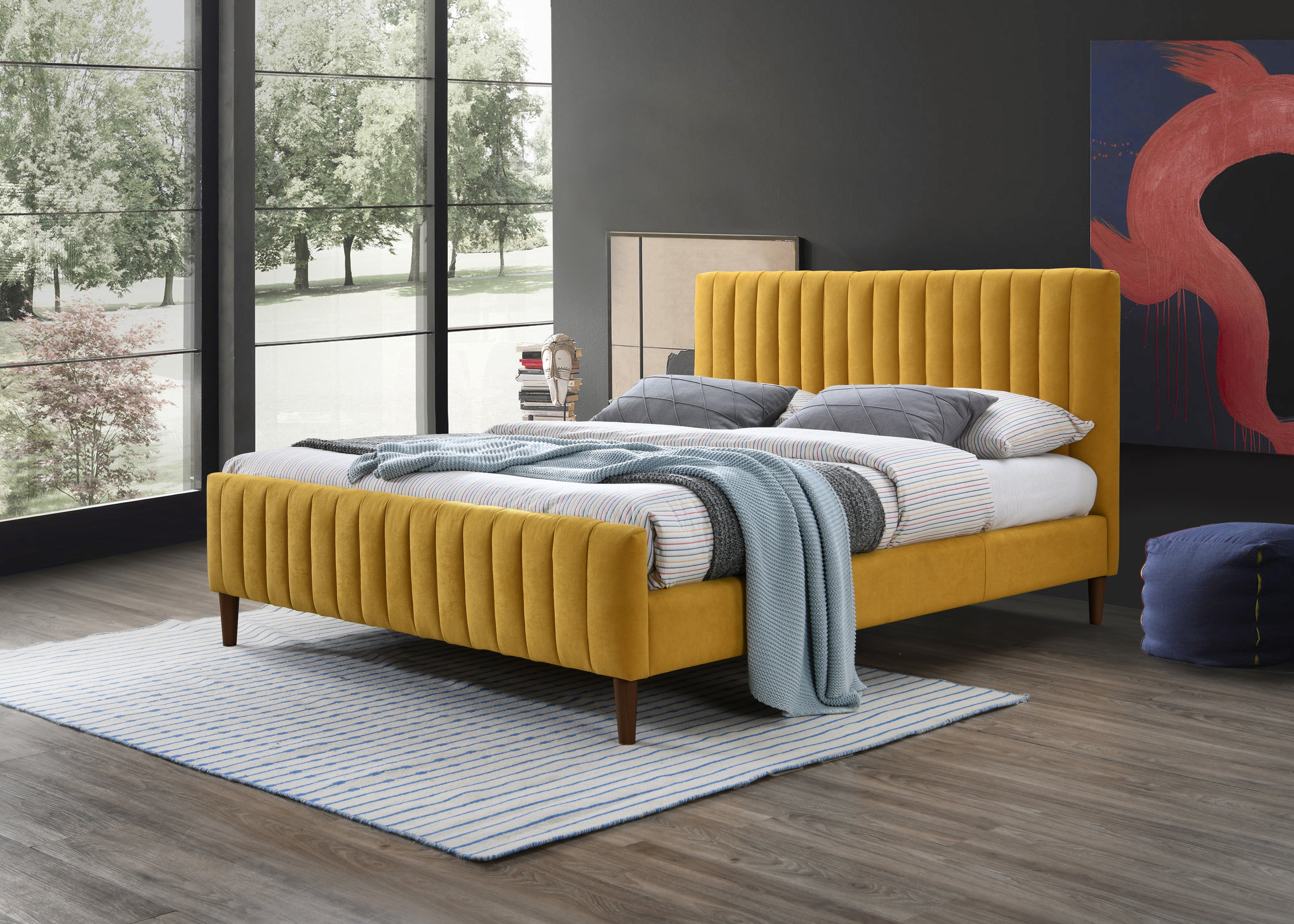 Spencer Upholstered Platform Bed - Queen size, Mustard