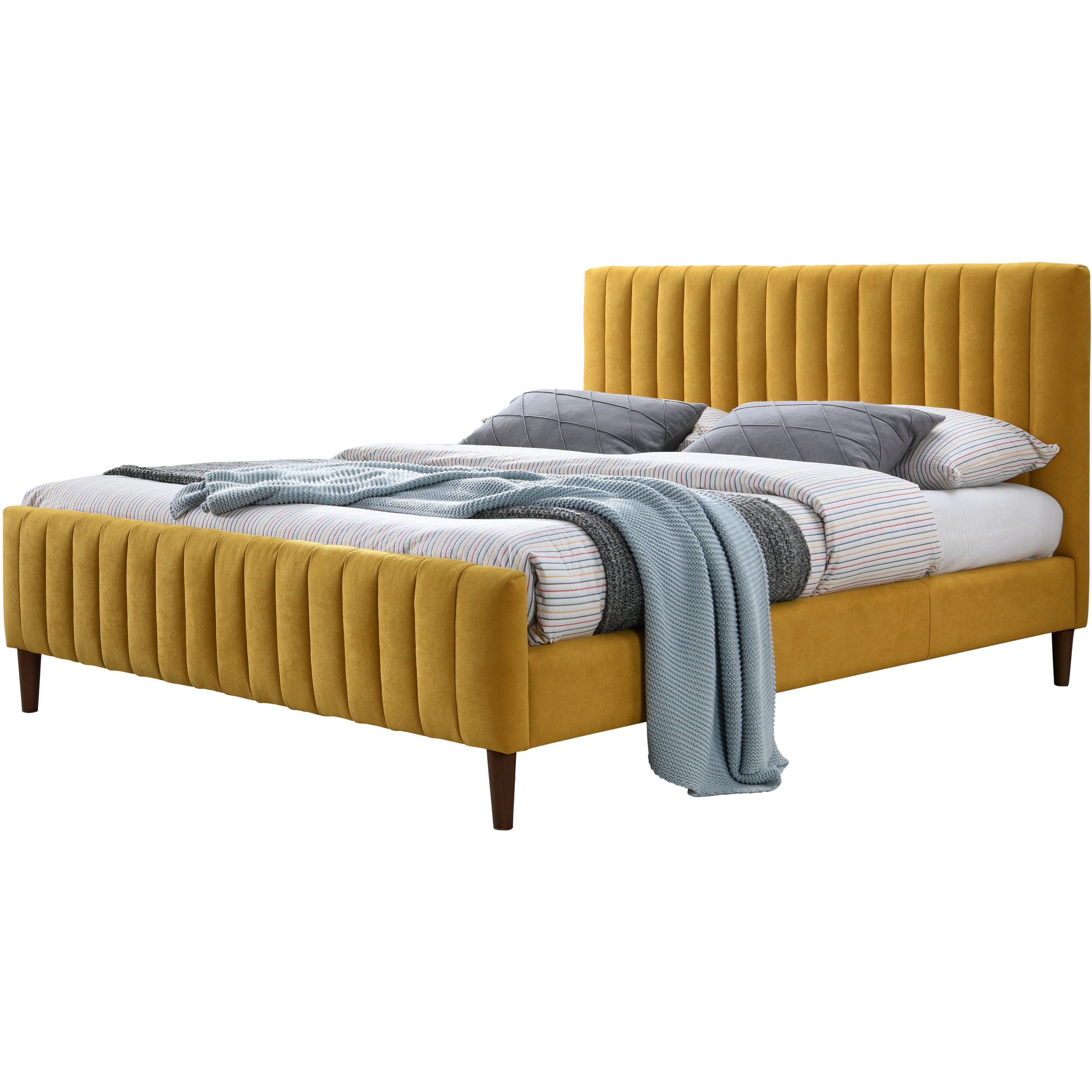 Spencer Upholstered Platform Bed - Queen size, Mustard