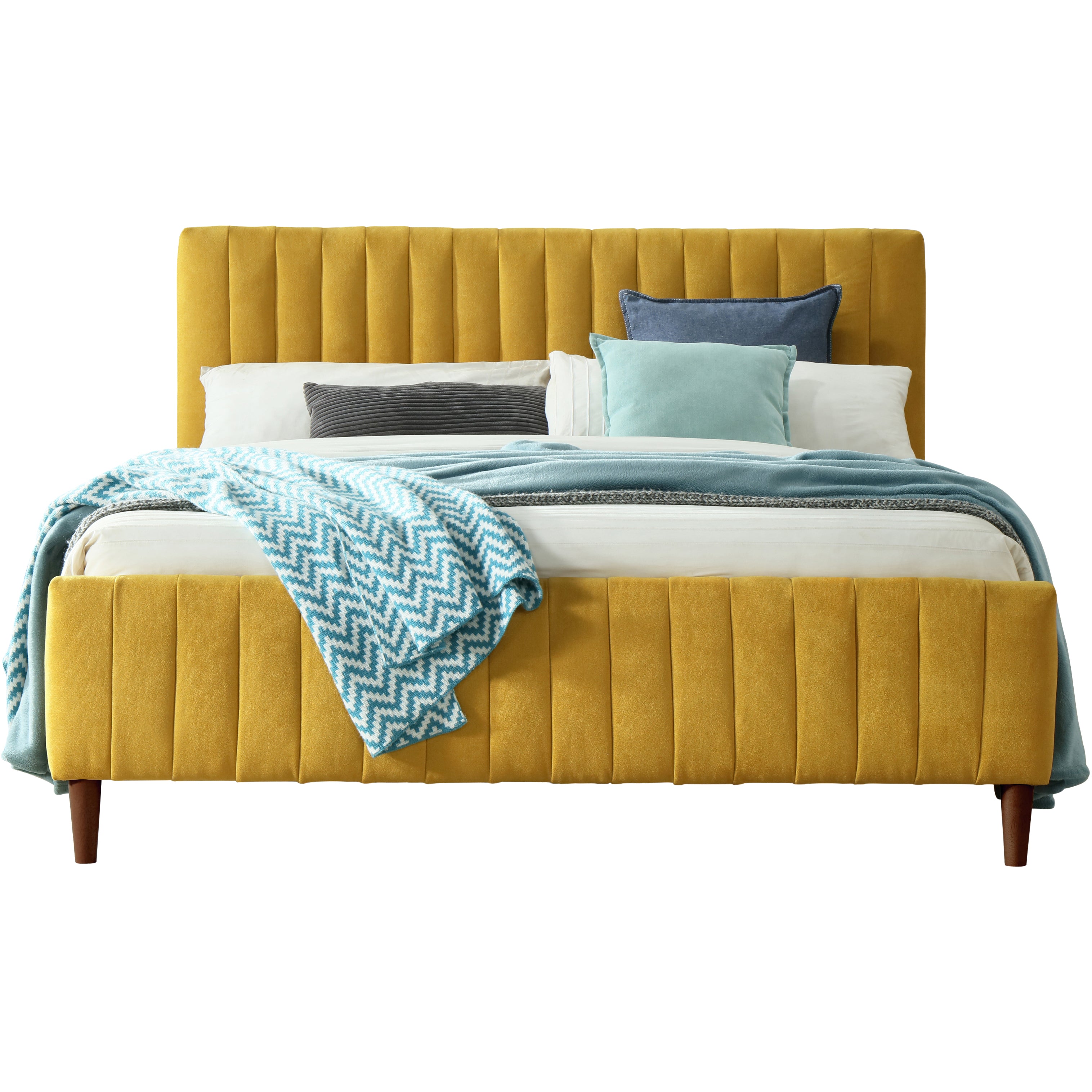 Spencer Upholstered Platform Bed - Queen size, Mustard