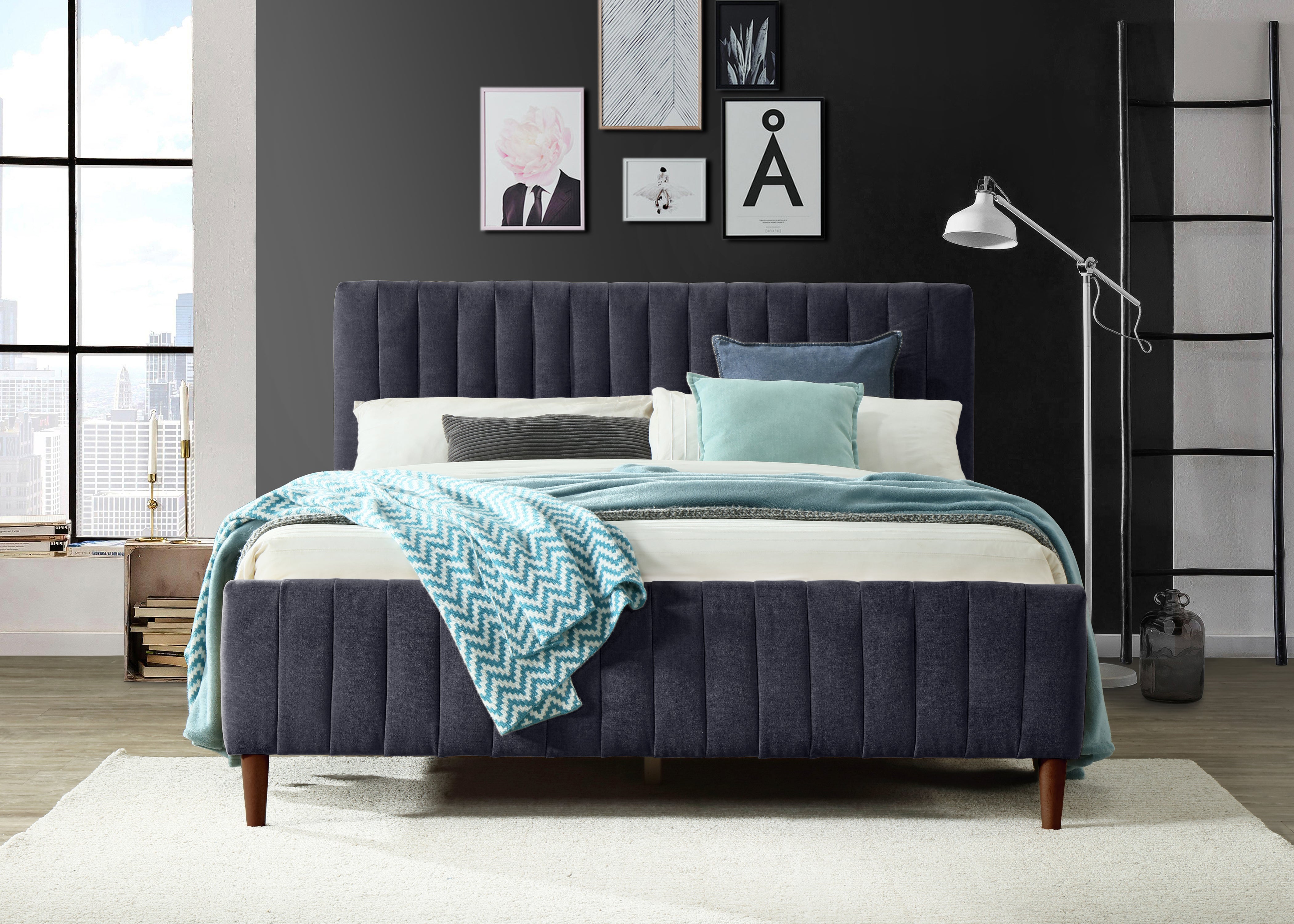 Spencer Upholstered Platform Bed - Queen size, Blue