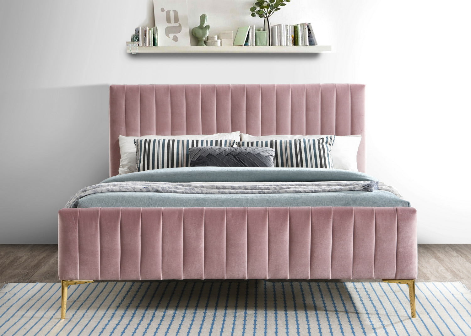 Julia Upholstered Platform Bed - Queen size, Blush