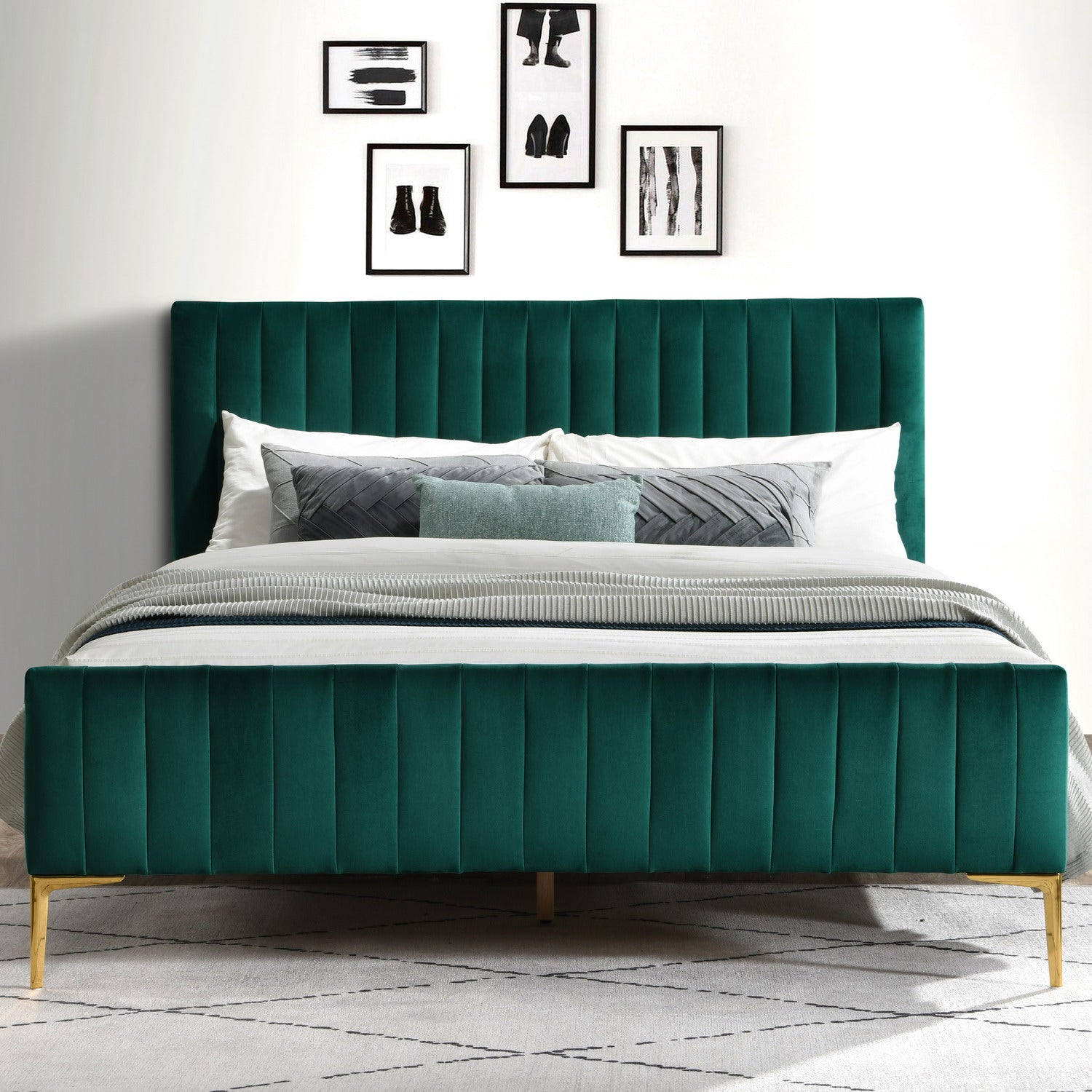 Julia Upholstered Platform Bed - Queen size, Green