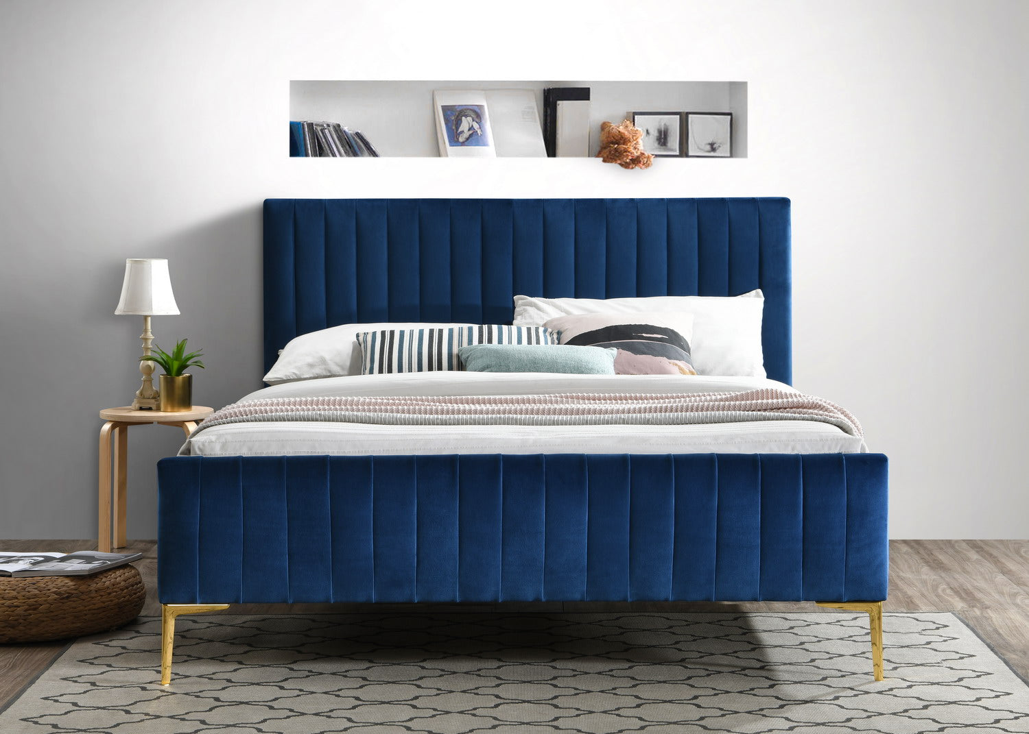 Julia Upholstered Platform Bed - Queen size, Blue