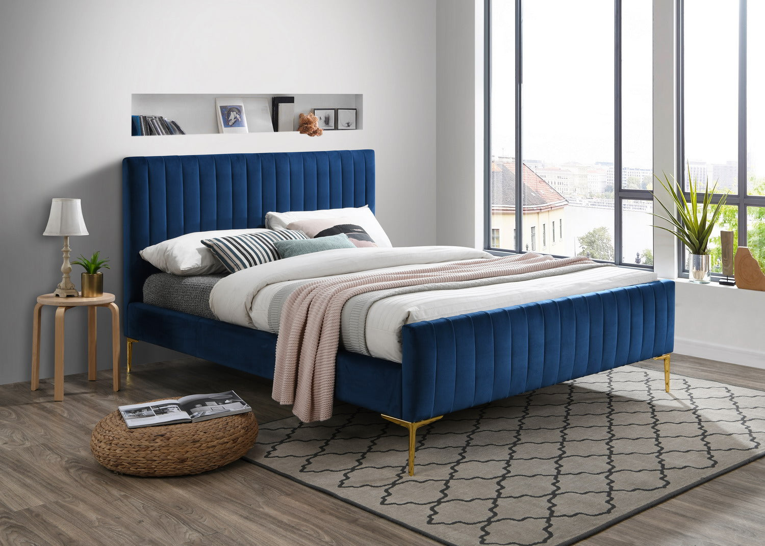 Julia Upholstered Platform Bed - Queen size, Blue