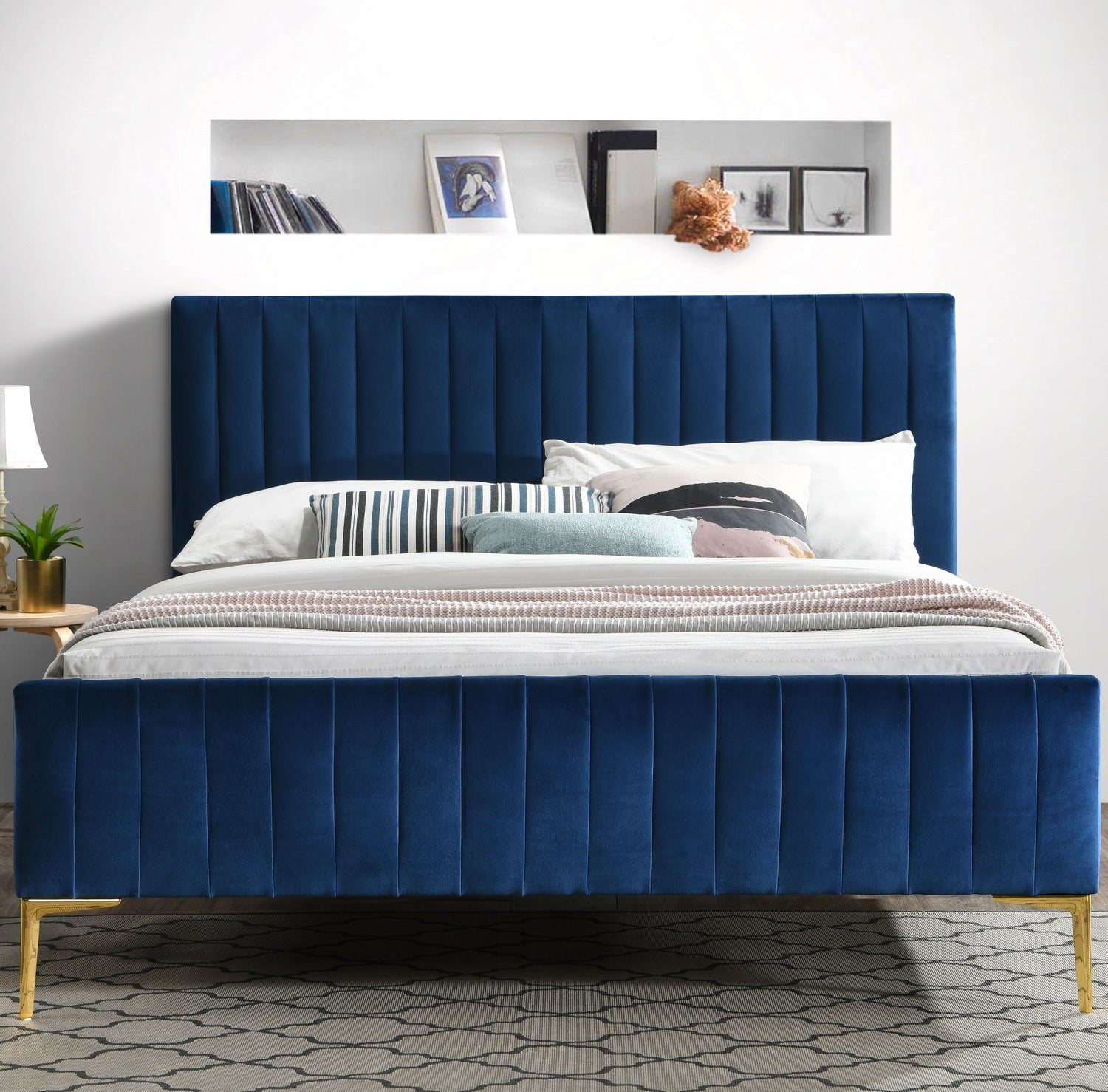Julia Upholstered Platform Bed - Queen size, Blue