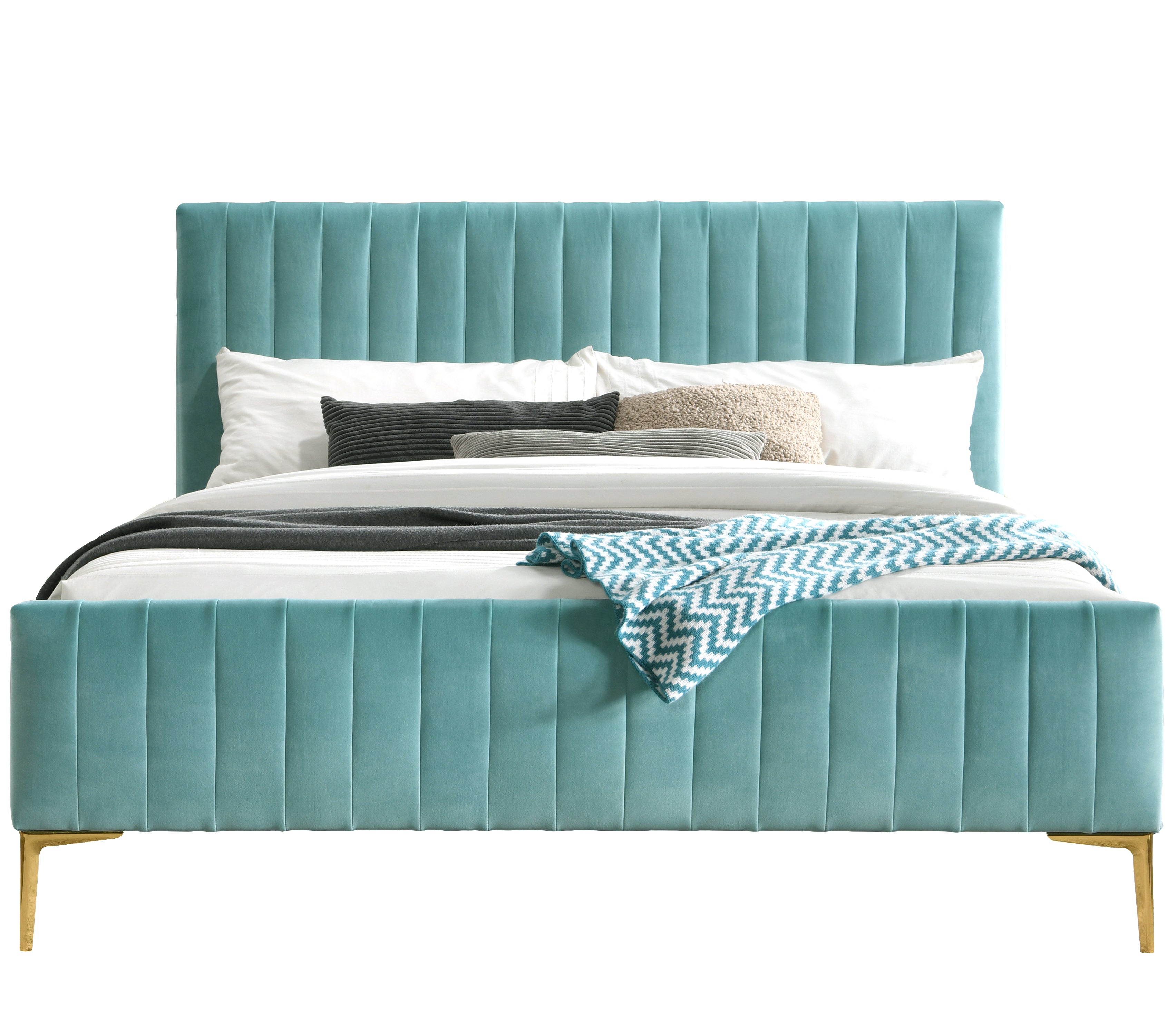 Julia Upholstered Platform Bed - Queen size, Turquoise