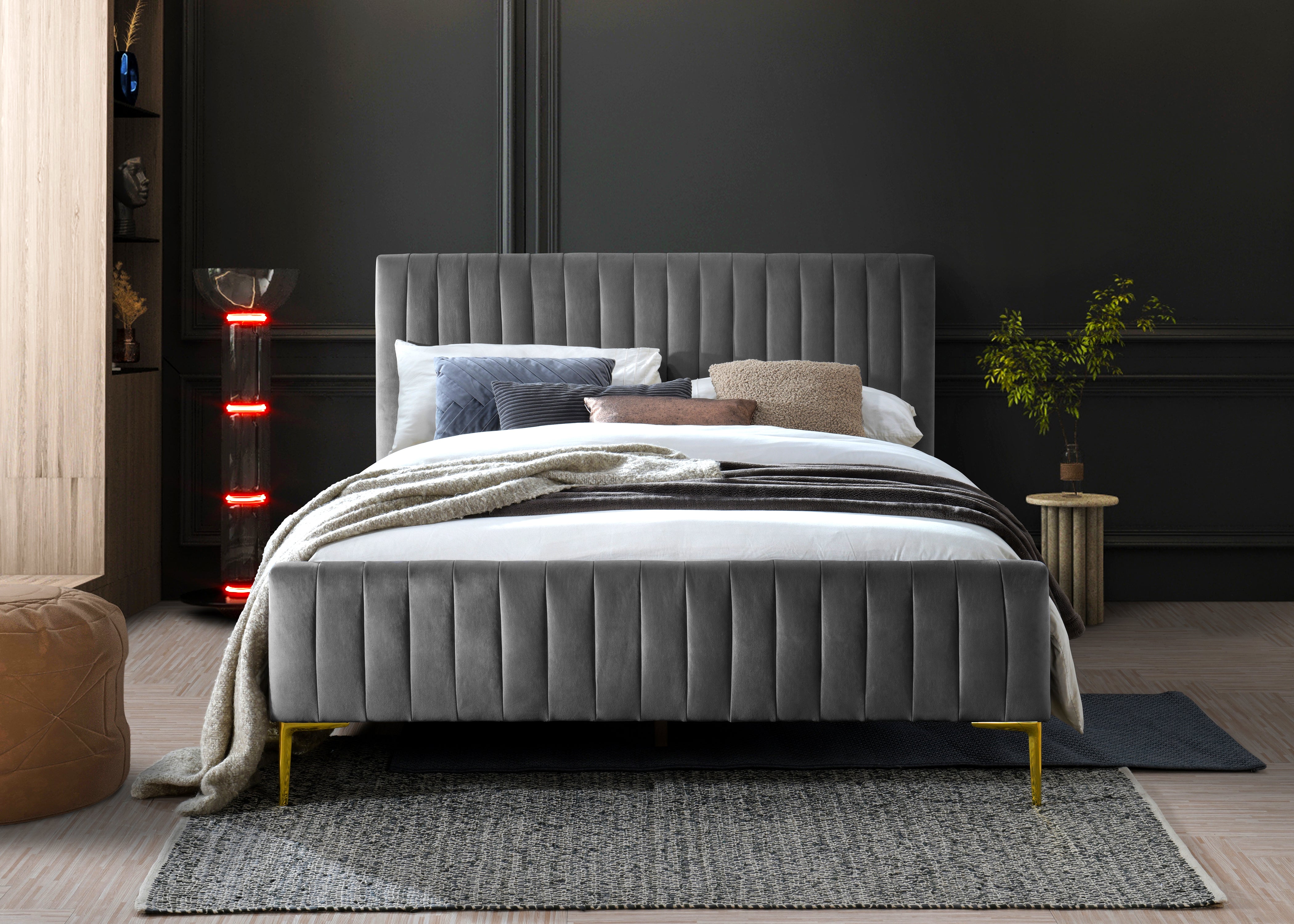 Julia Upholstered Platform Bed - Queen size, Charcoal