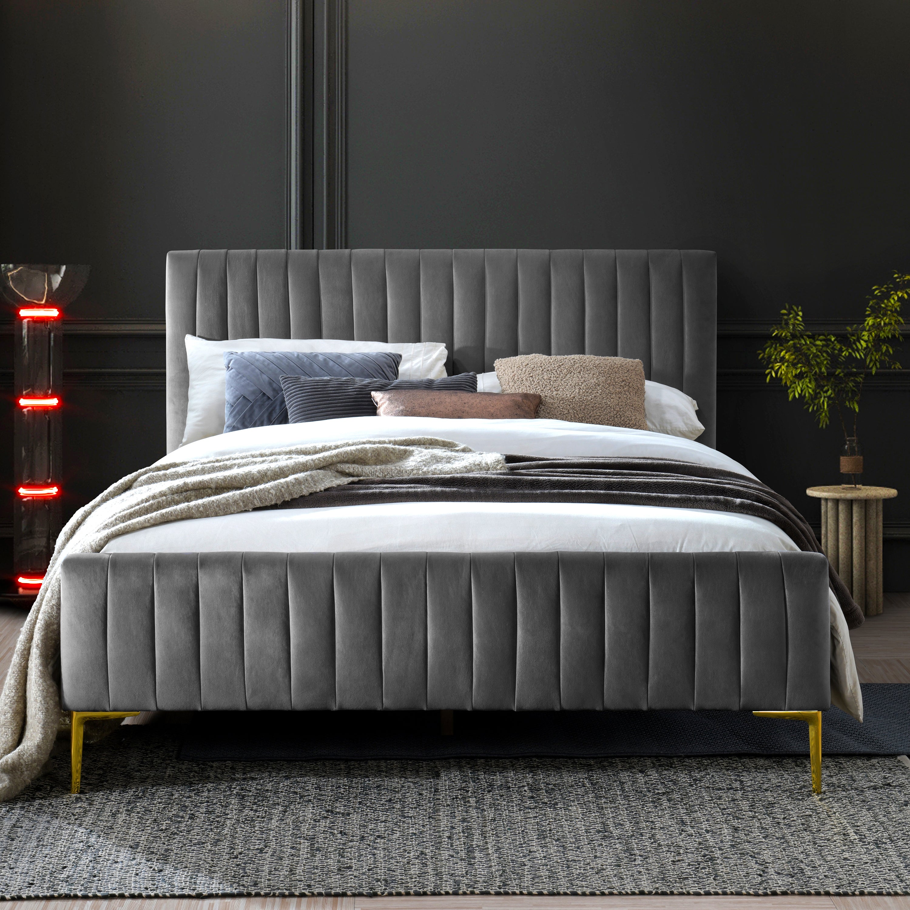 Julia Upholstered Platform Bed - Queen size, Charcoal