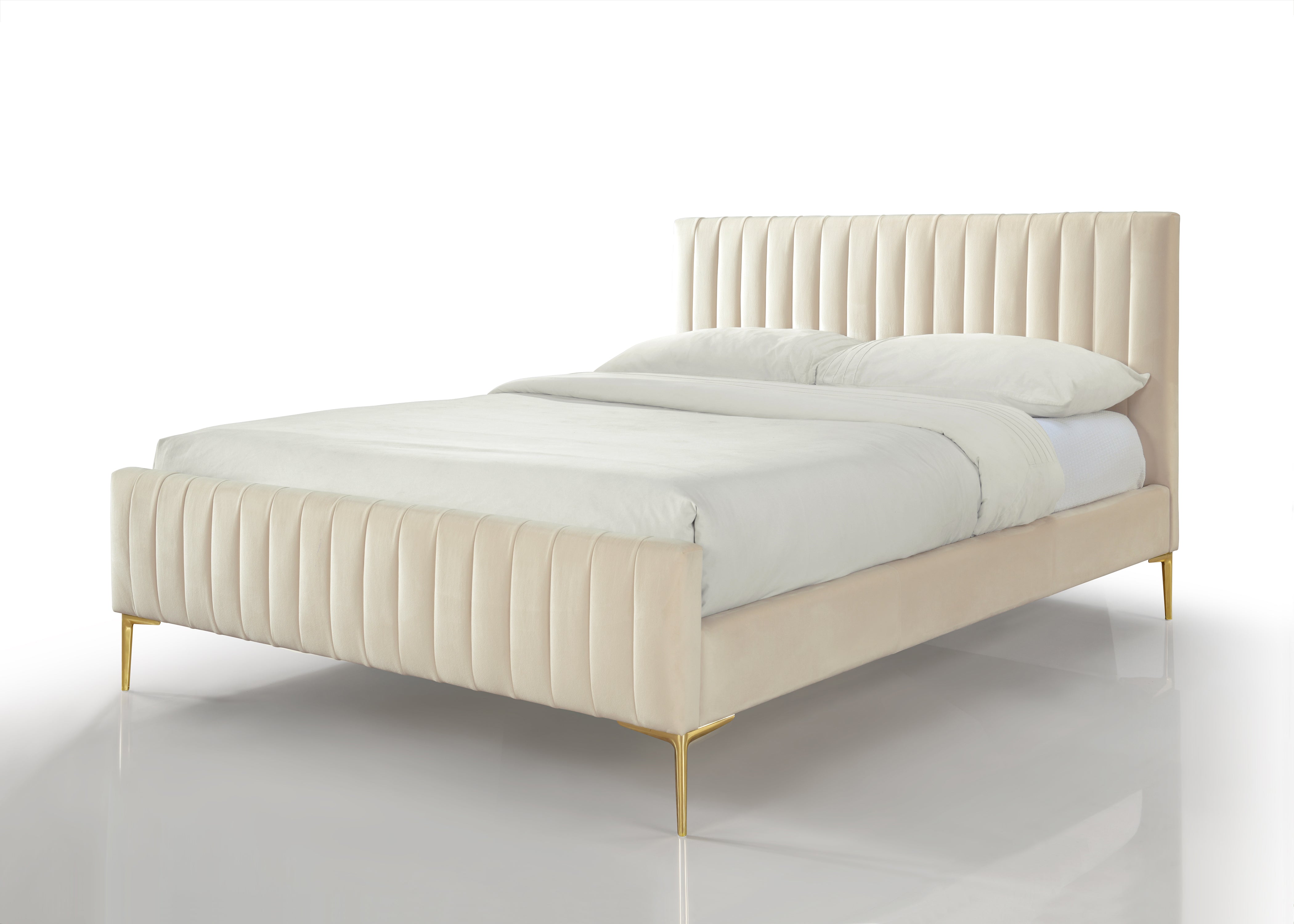 Julia Upholstered Platform Bed - Queen size, Ivory