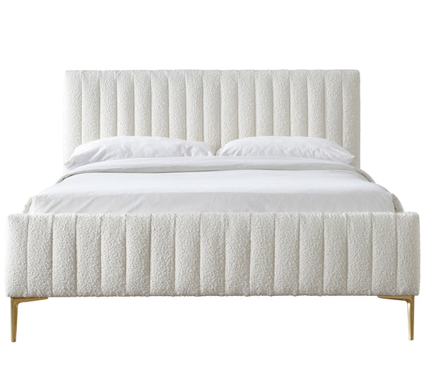 Julia Upholstered Platform Bed - Queen size, White Boucle
