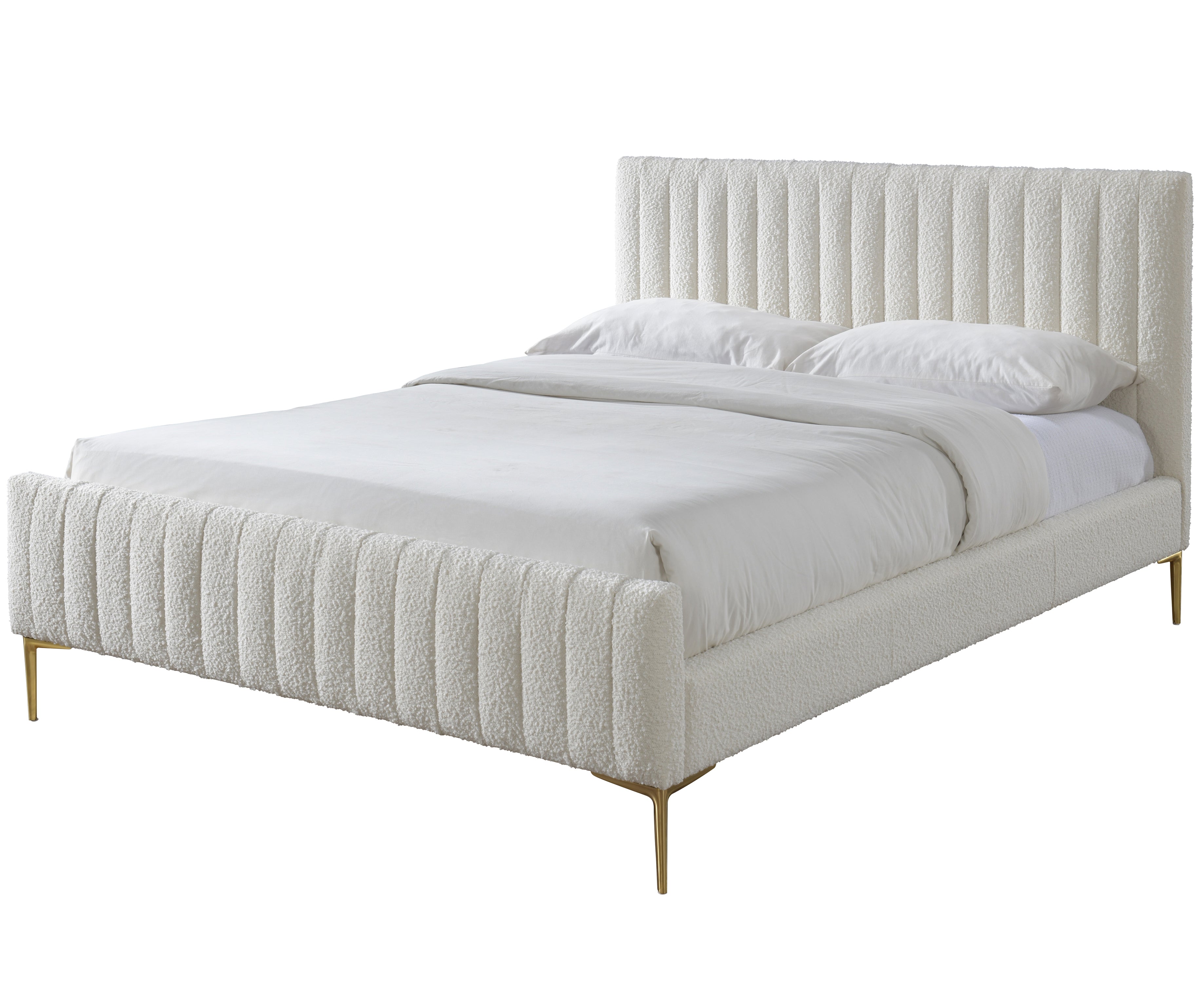 Julia Upholstered Platform Bed - Queen size, White Boucle