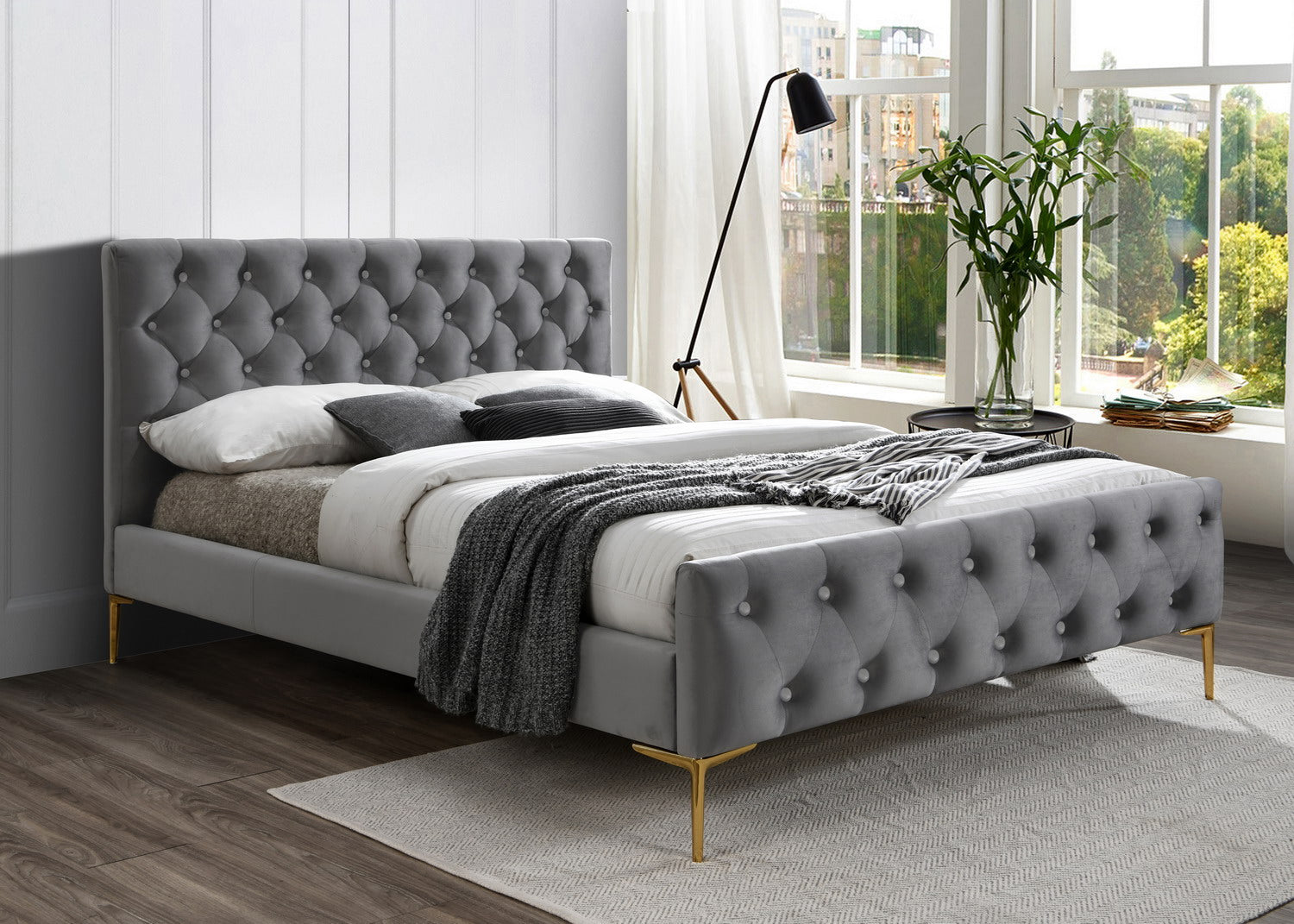 France Upholstered Platform Bed - Queen size, Charcoal