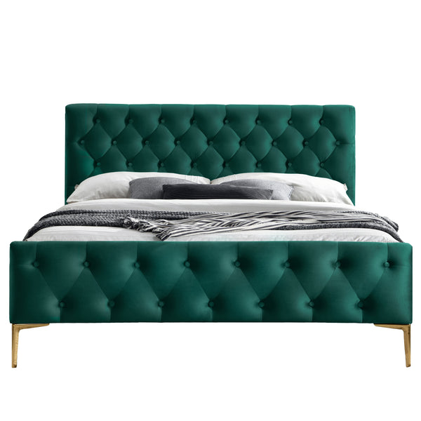 France Upholstered Platform Bed - Queen size, Green