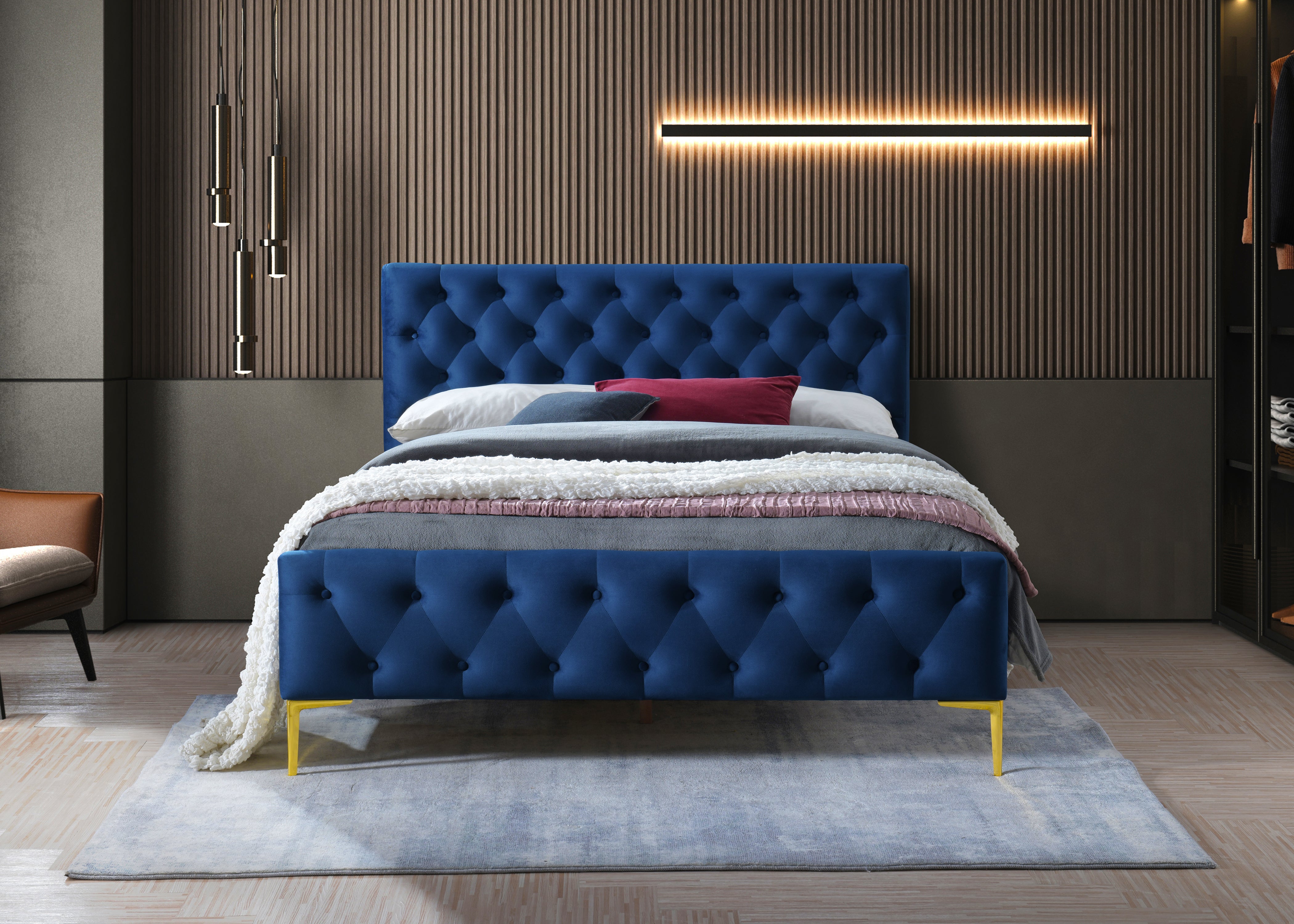 France Upholstered Platform Bed - Queen size, Blue