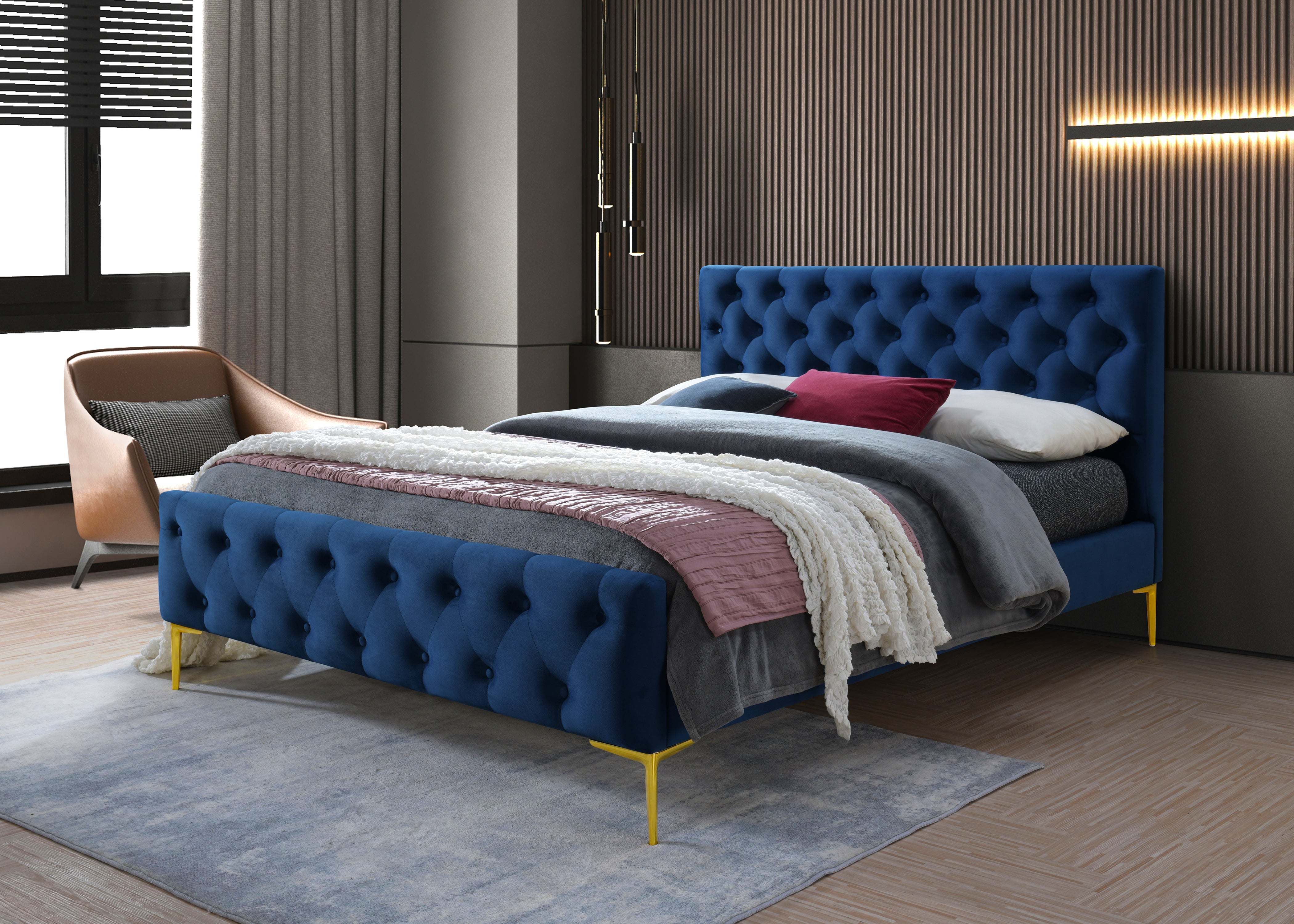France Upholstered Platform Bed - Queen size, Blue