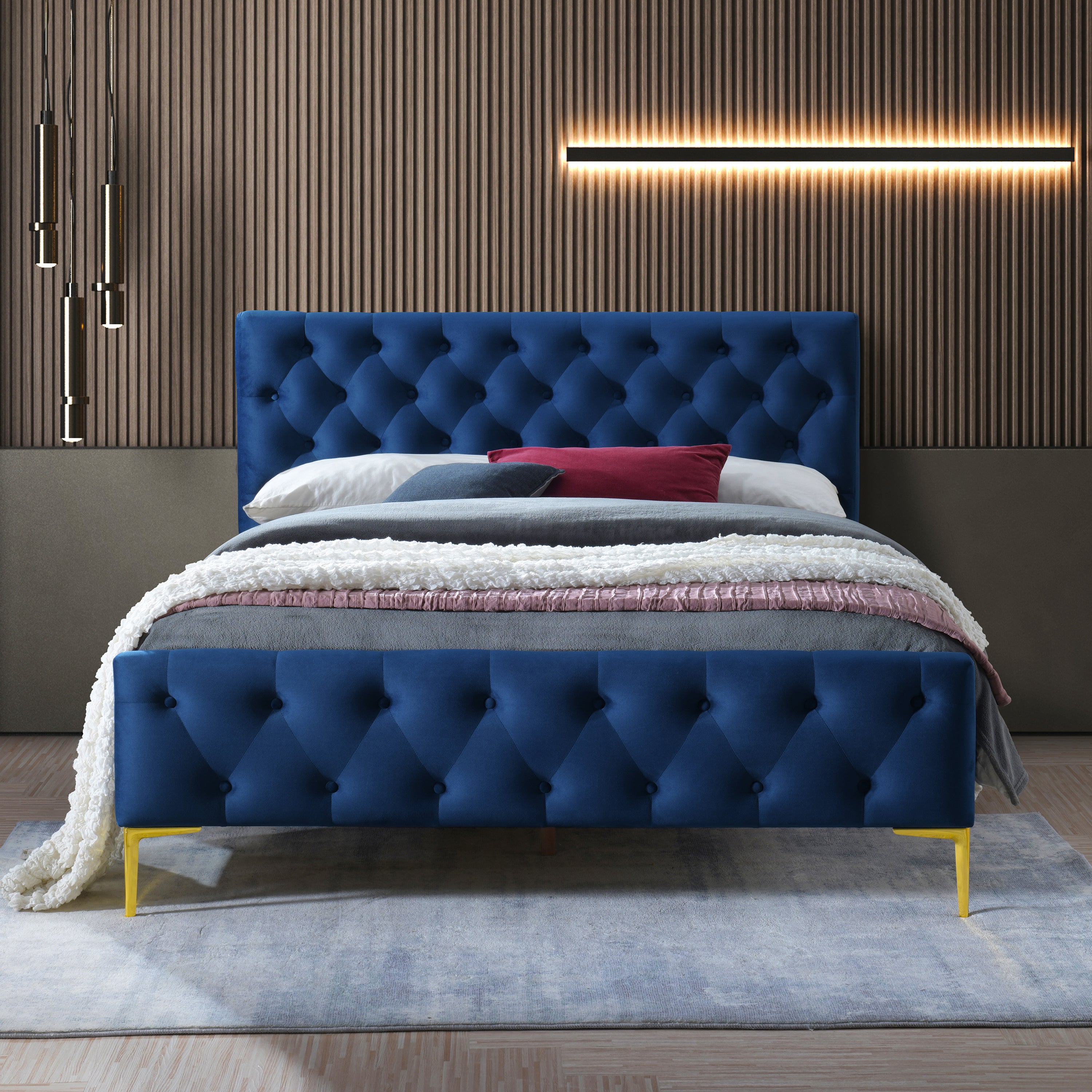 France Upholstered Platform Bed - Queen size, Blue
