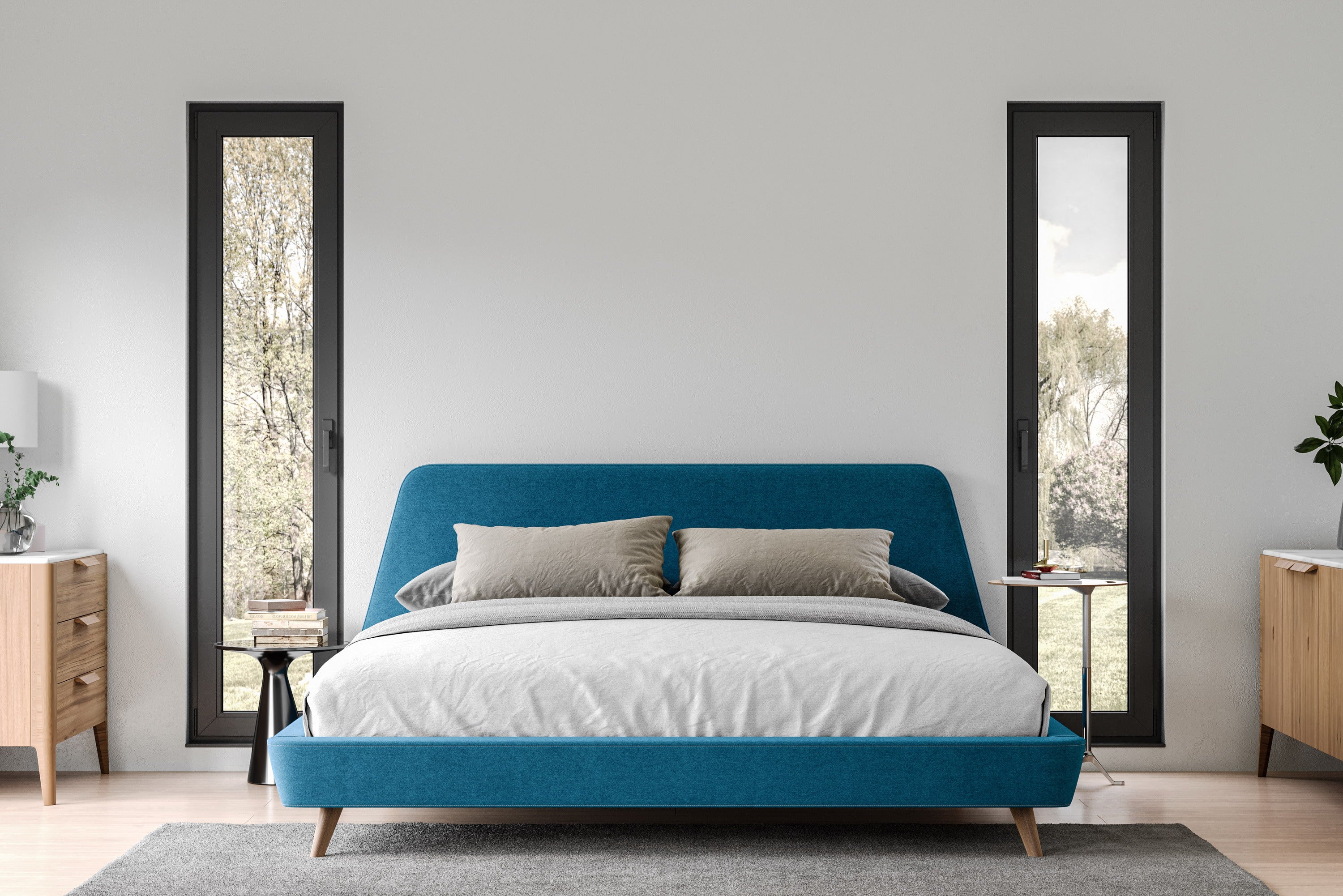 Henry Upholstered Platform Bed - King size, Blue
