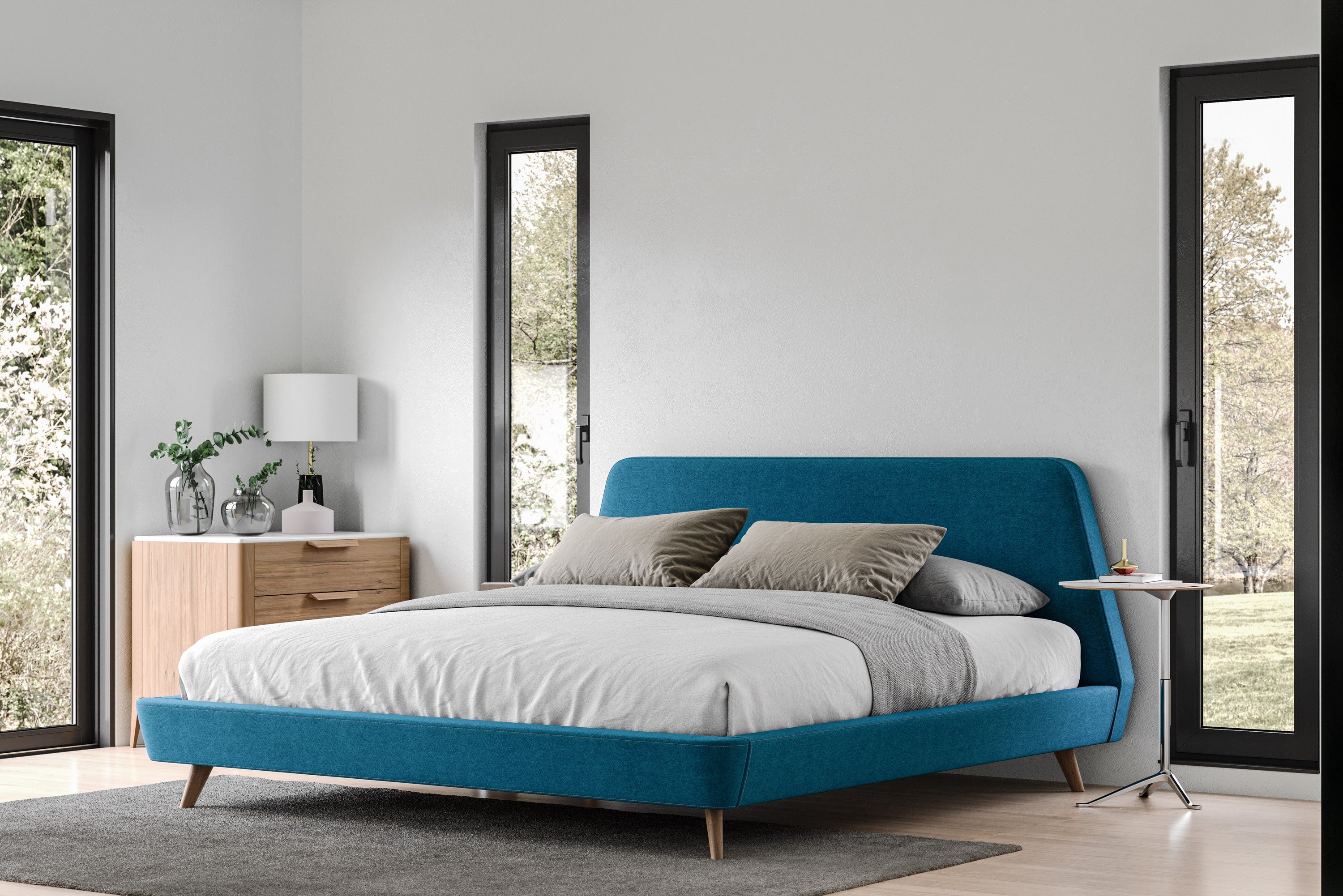 Henry Upholstered Platform Bed - King size, Blue