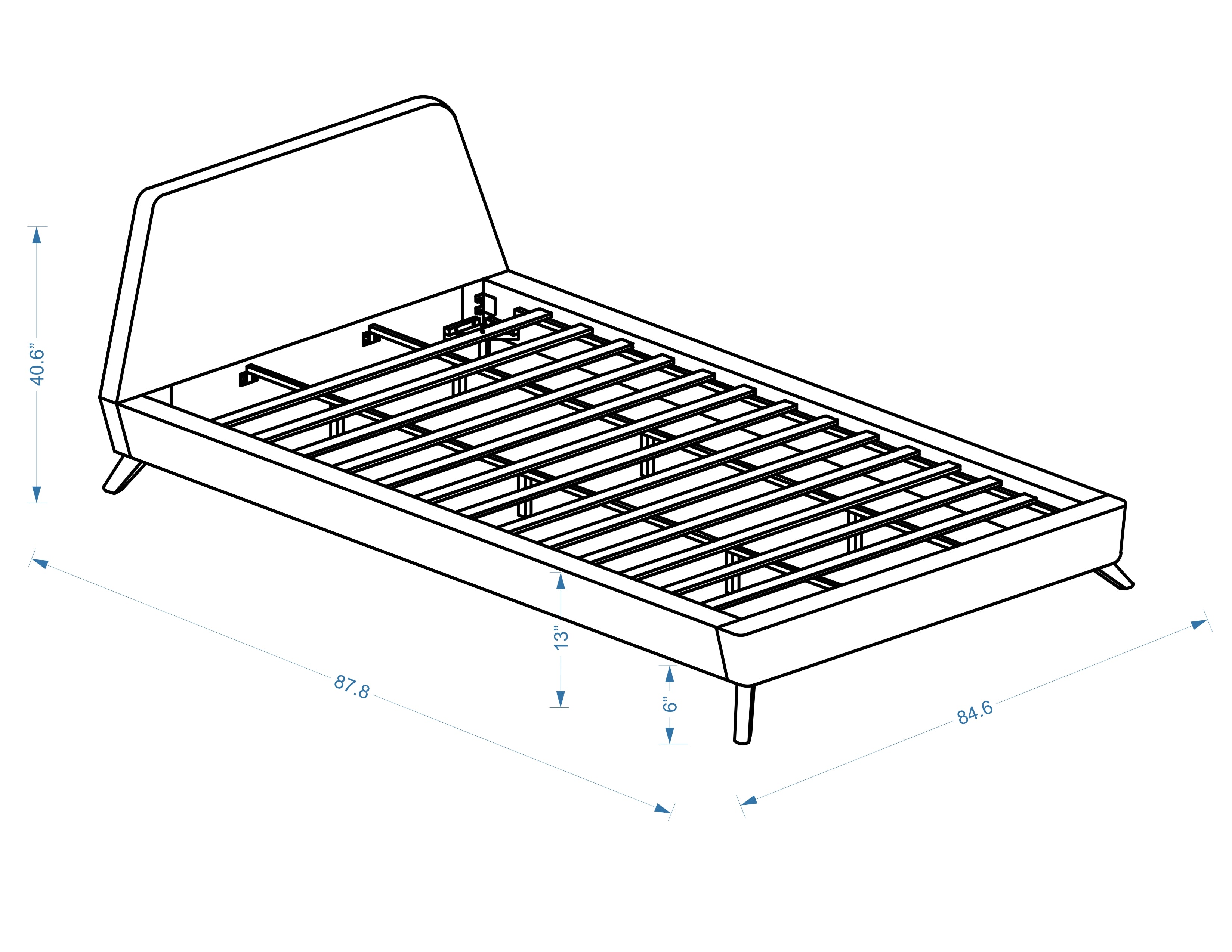 Henry Upholstered Platform Bed - King size, Blue