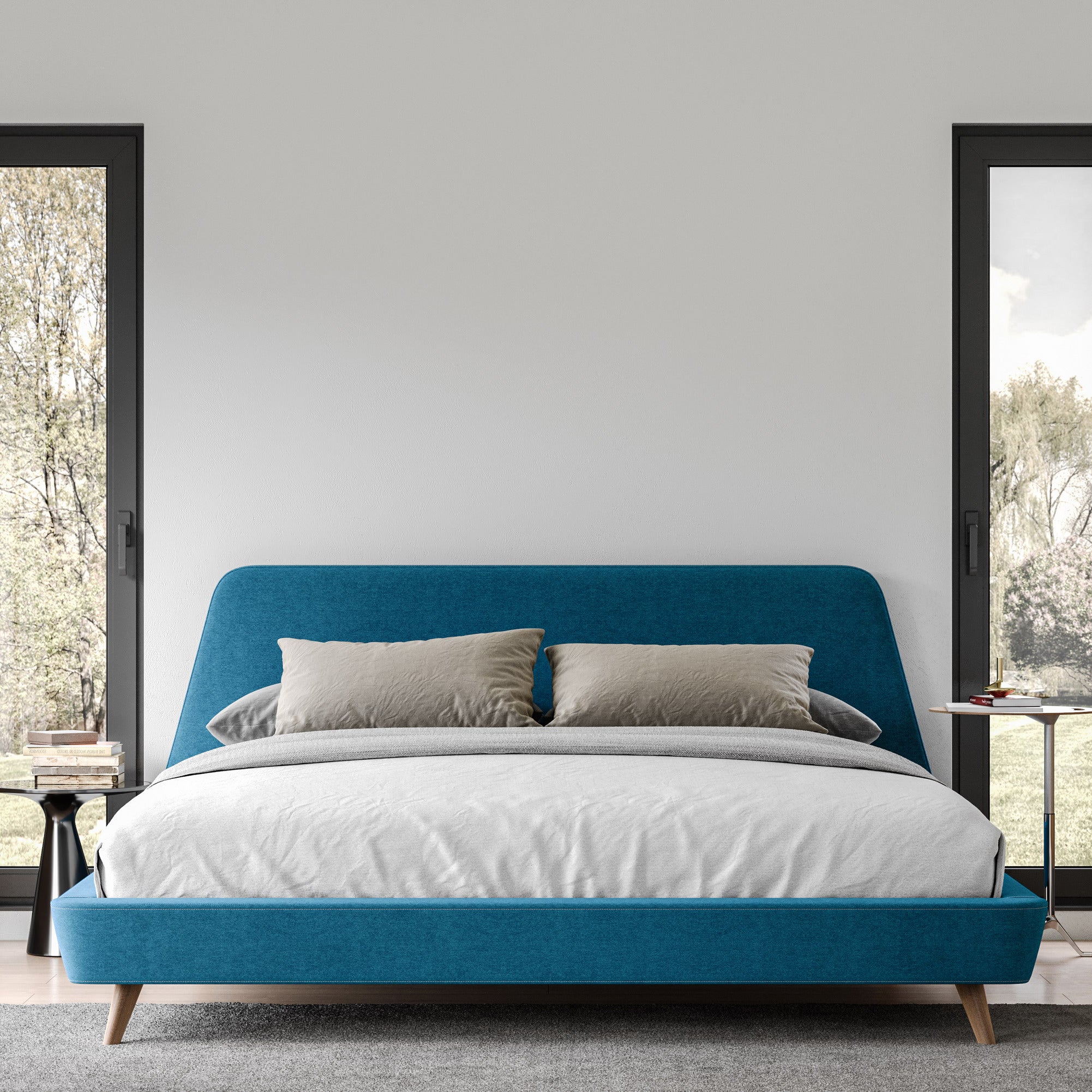 Henry Upholstered Platform Bed - King size, Blue