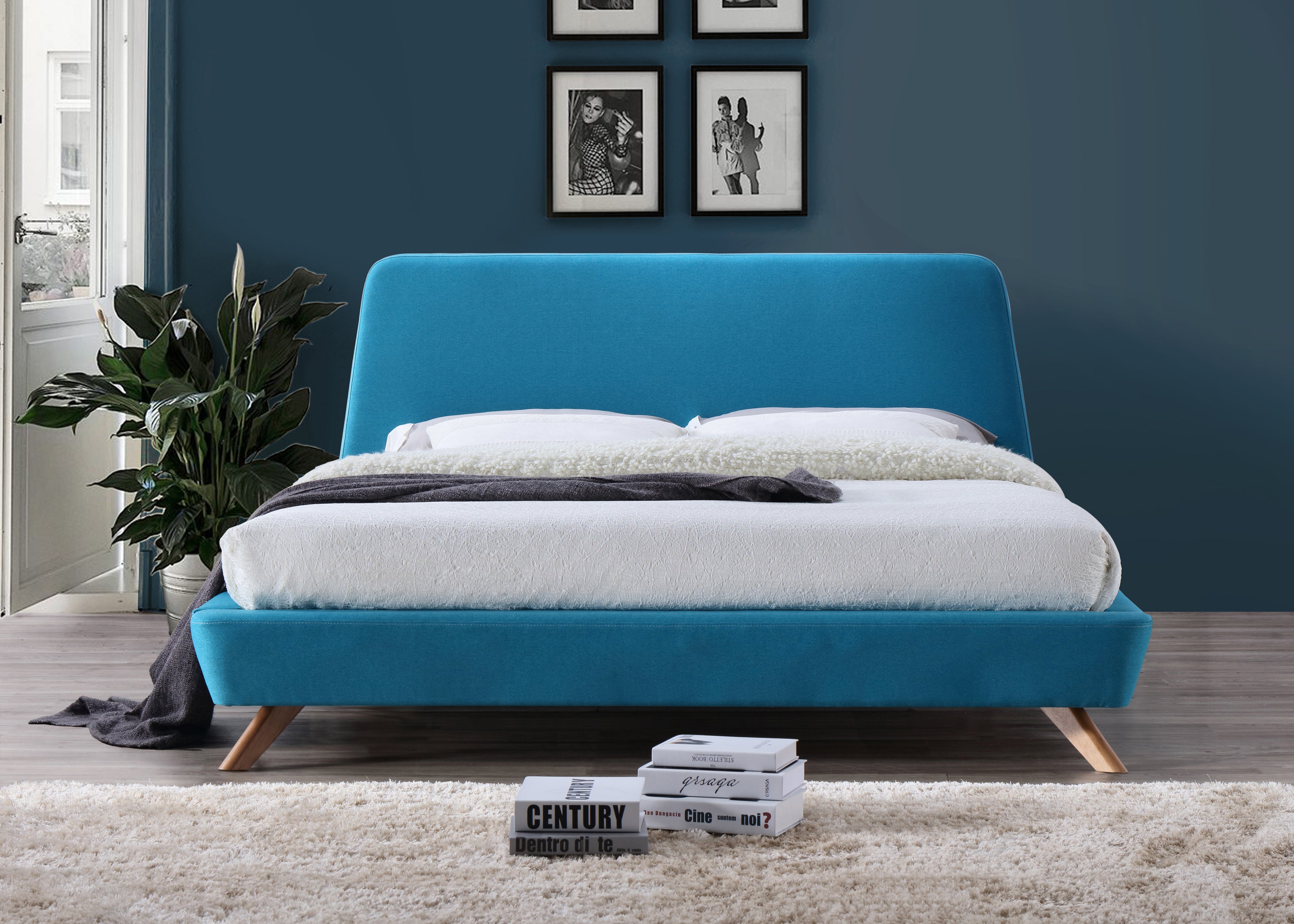Henry Upholstered Platform Bed - King size, Blue