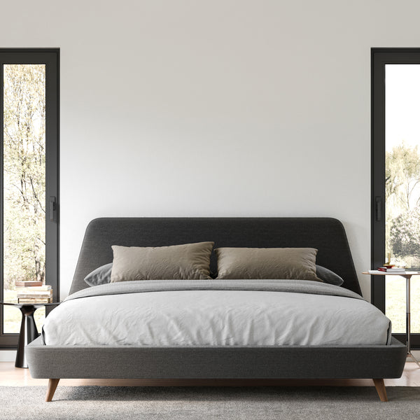 Henry Upholstered Platform Bed - King size, Dark Grey