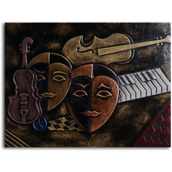 Handmade "Masked trio" Leather Wall Art