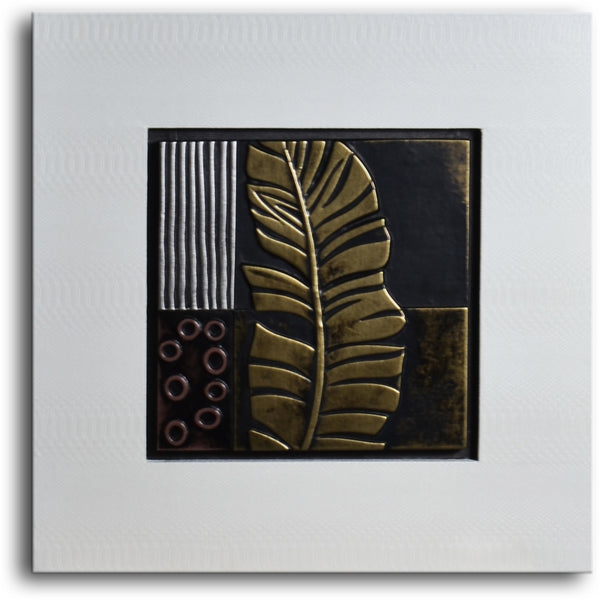 Handmade "Embossed banana frond" Leather Wall Art - 28" x 28"