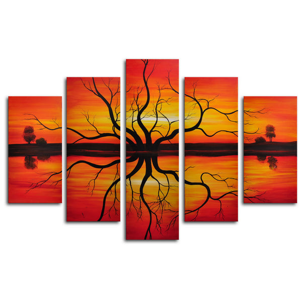 Hand Painted "Sunset Reflection" 5 Piece Canvas Art Set