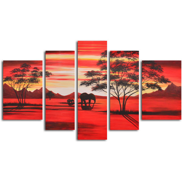Hand Painted "African sunrise" 5 Piece Set Oil Painting
