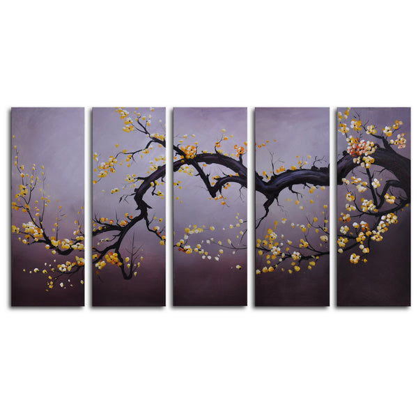 Hand Painted "Japanese branch charcoal sky" 5 Piece Canvas Art Set
