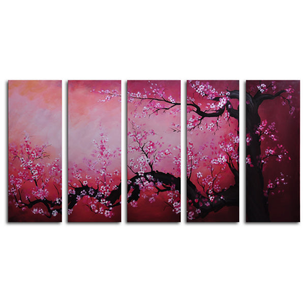 Hand Painted "Cochineal black trunked cherry" 5 Piece Canvas Art Set