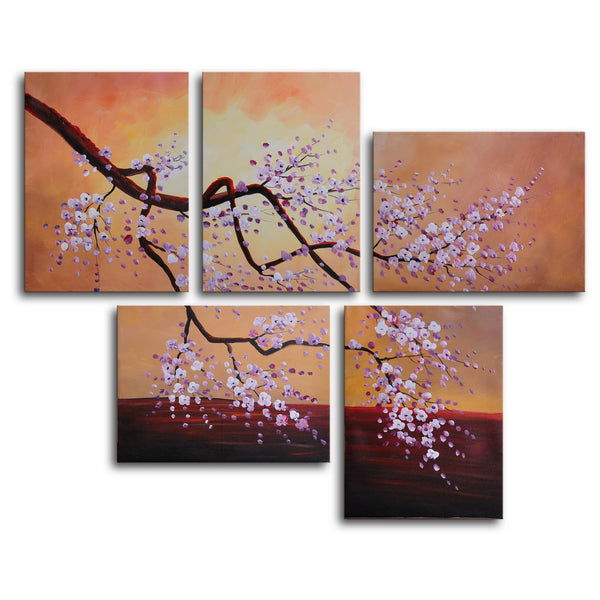 Hand Painted "Bunches of white blossom" 5 Piece Canvas Art Set